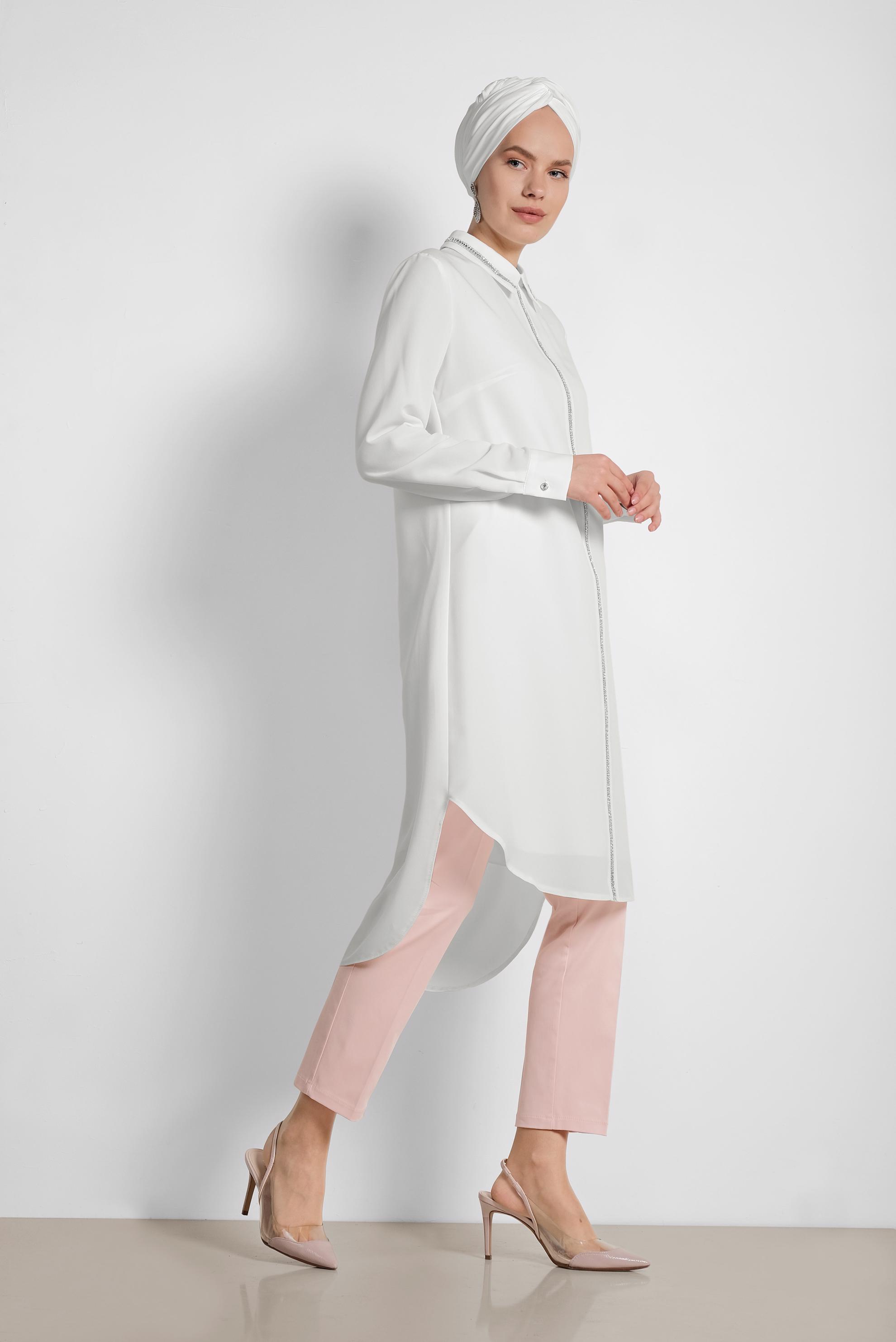 Tesettür giyim BEYAZ TAŞ İŞLEMELİ TUNİK 4161