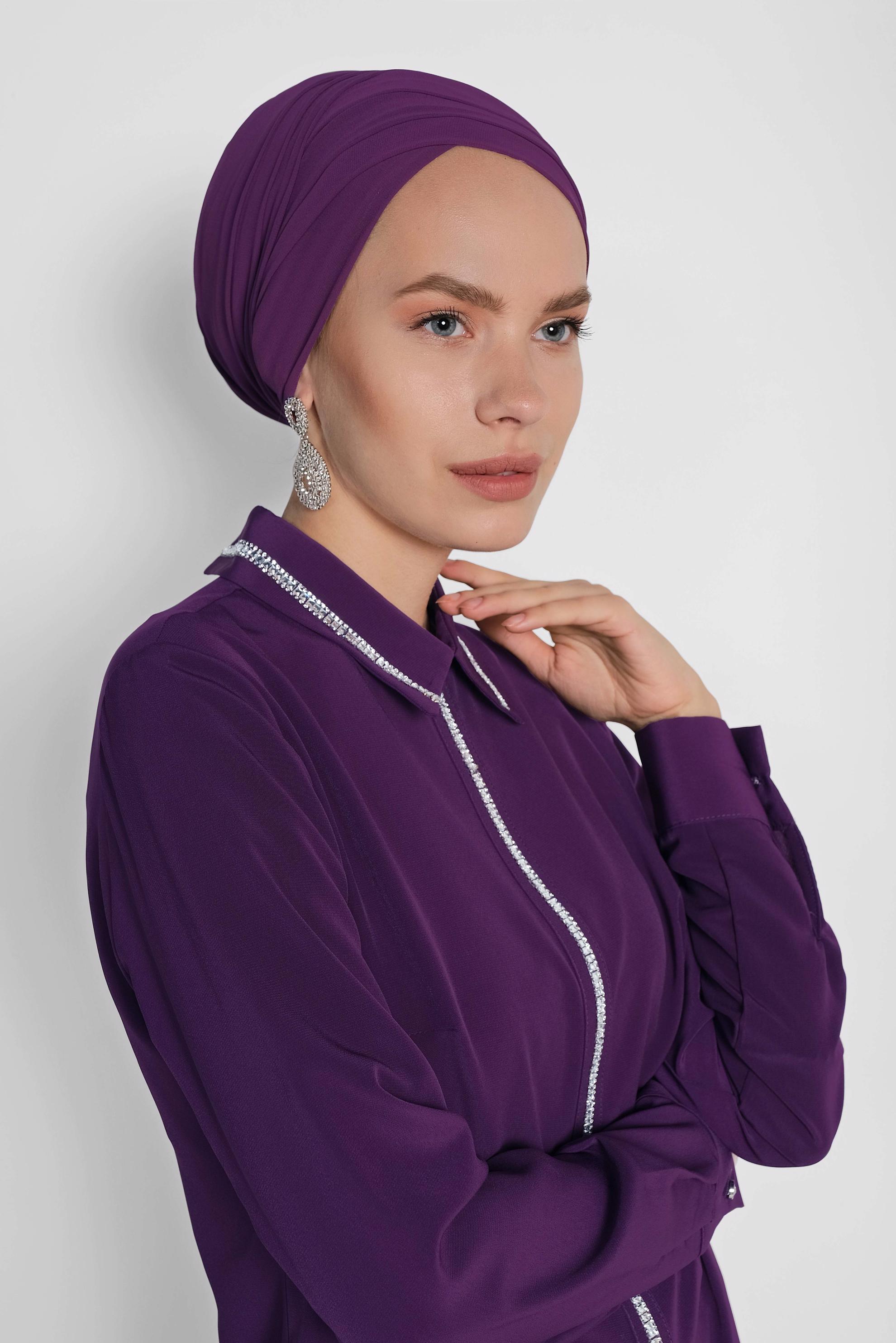 Tesettür giyim MOR TAŞ İŞLEMELİ TUNİK 4161