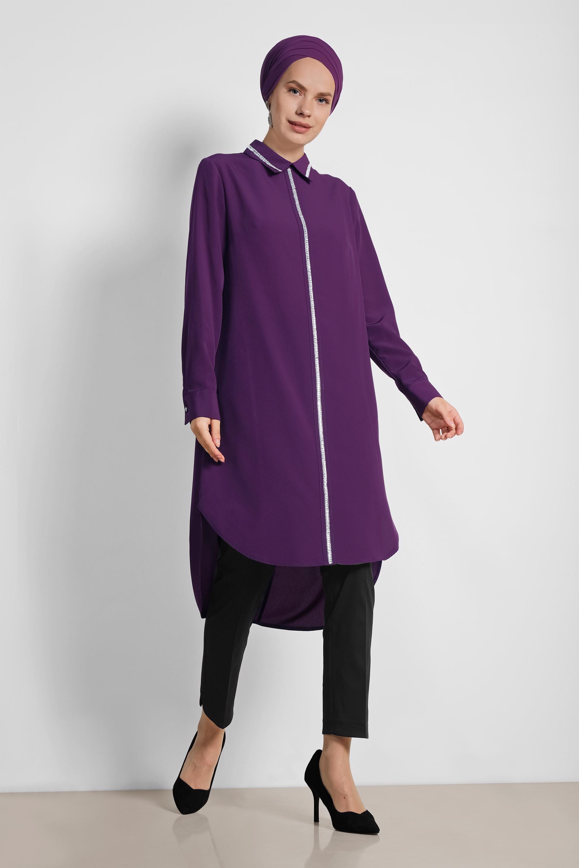 Tesettür giyim MOR TAŞ İŞLEMELİ TUNİK 4161
