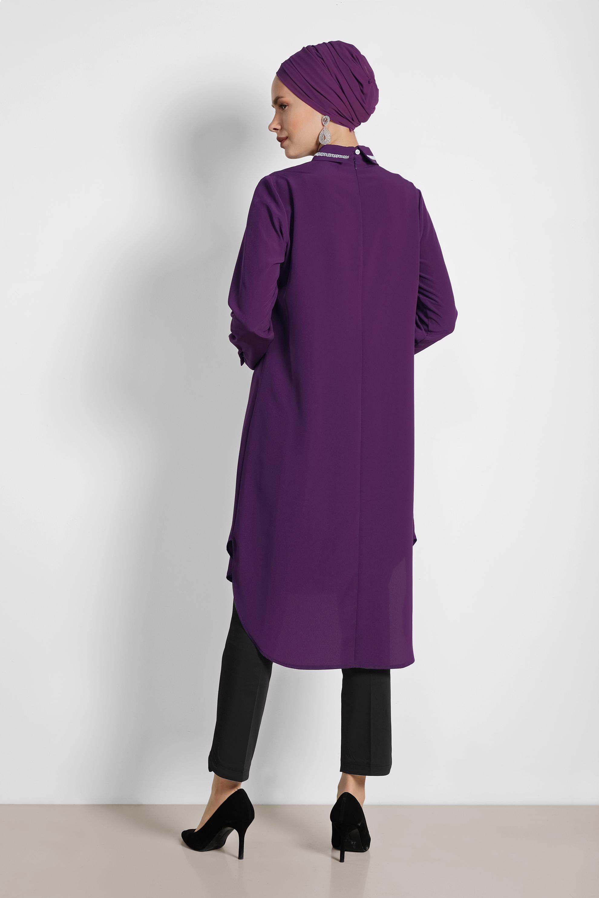 Tesettür giyim MOR TAŞ İŞLEMELİ TUNİK 4161