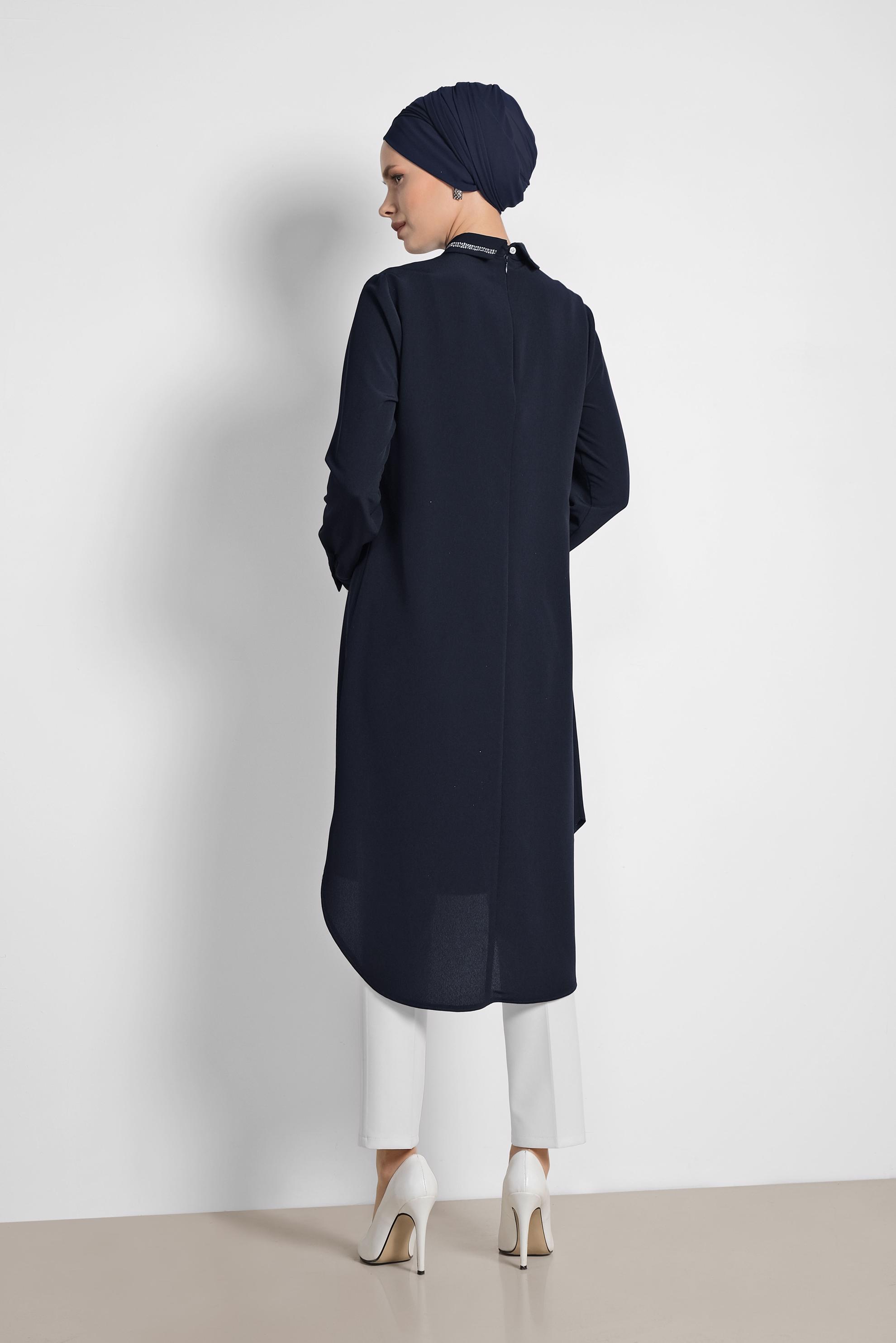 Tesettür giyim LACİVERT TAŞ İŞLEMELİ TUNİK 4161