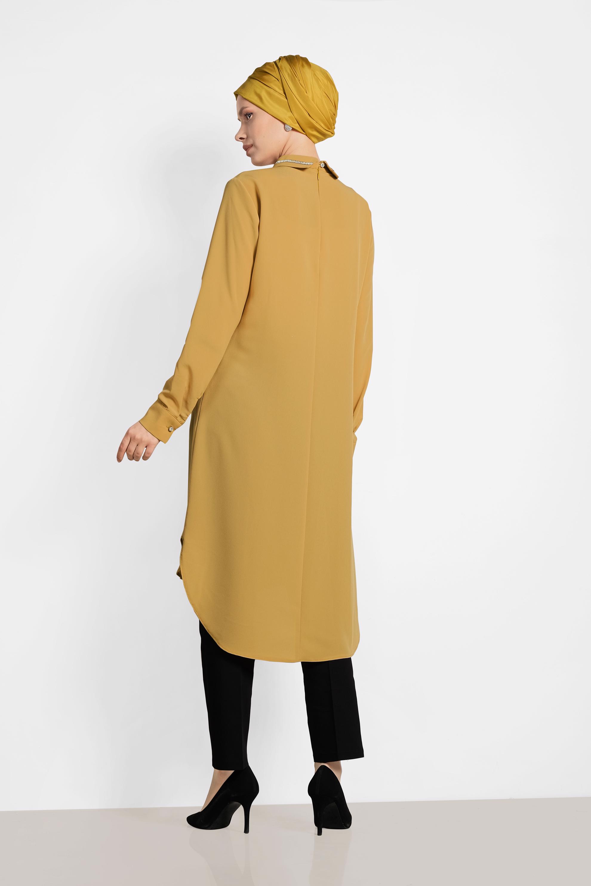 Tesettür giyim SARI TAŞ İŞLEMELİ TUNİK 4161