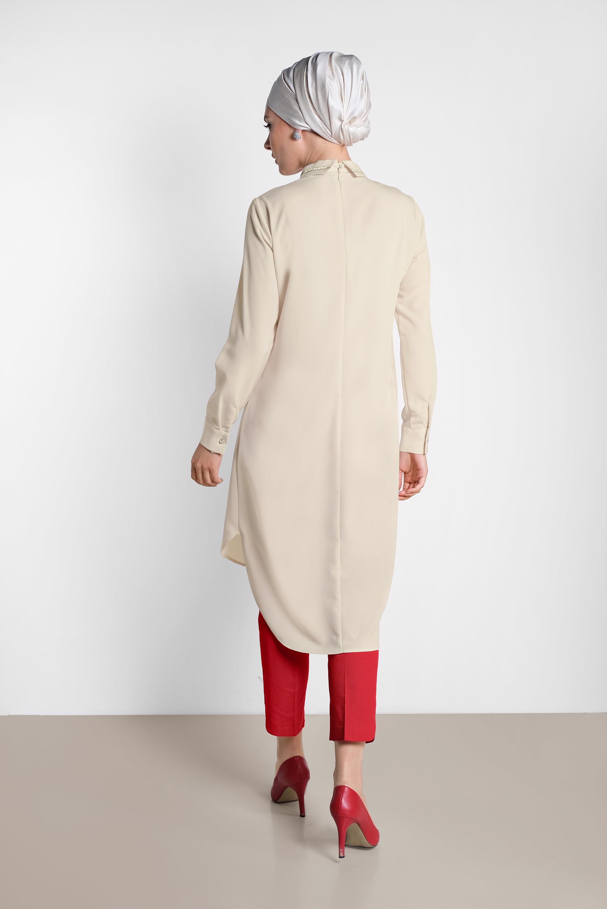 Tesettür giyim EKRU TAŞ İŞLEMELİ TUNİK 4161