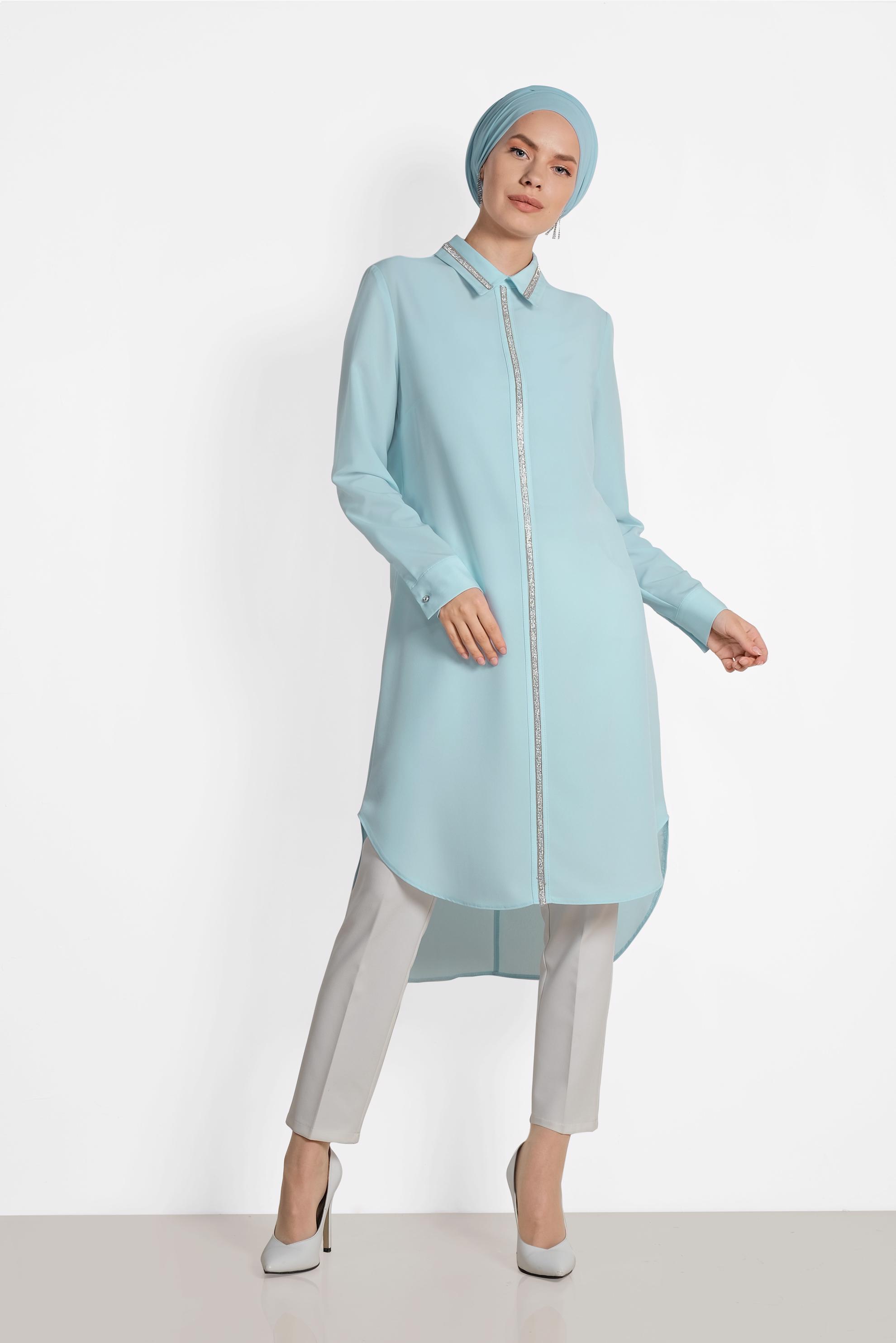 Tesettür giyim MAVİ TAŞ İŞLEMELİ TUNİK 4161