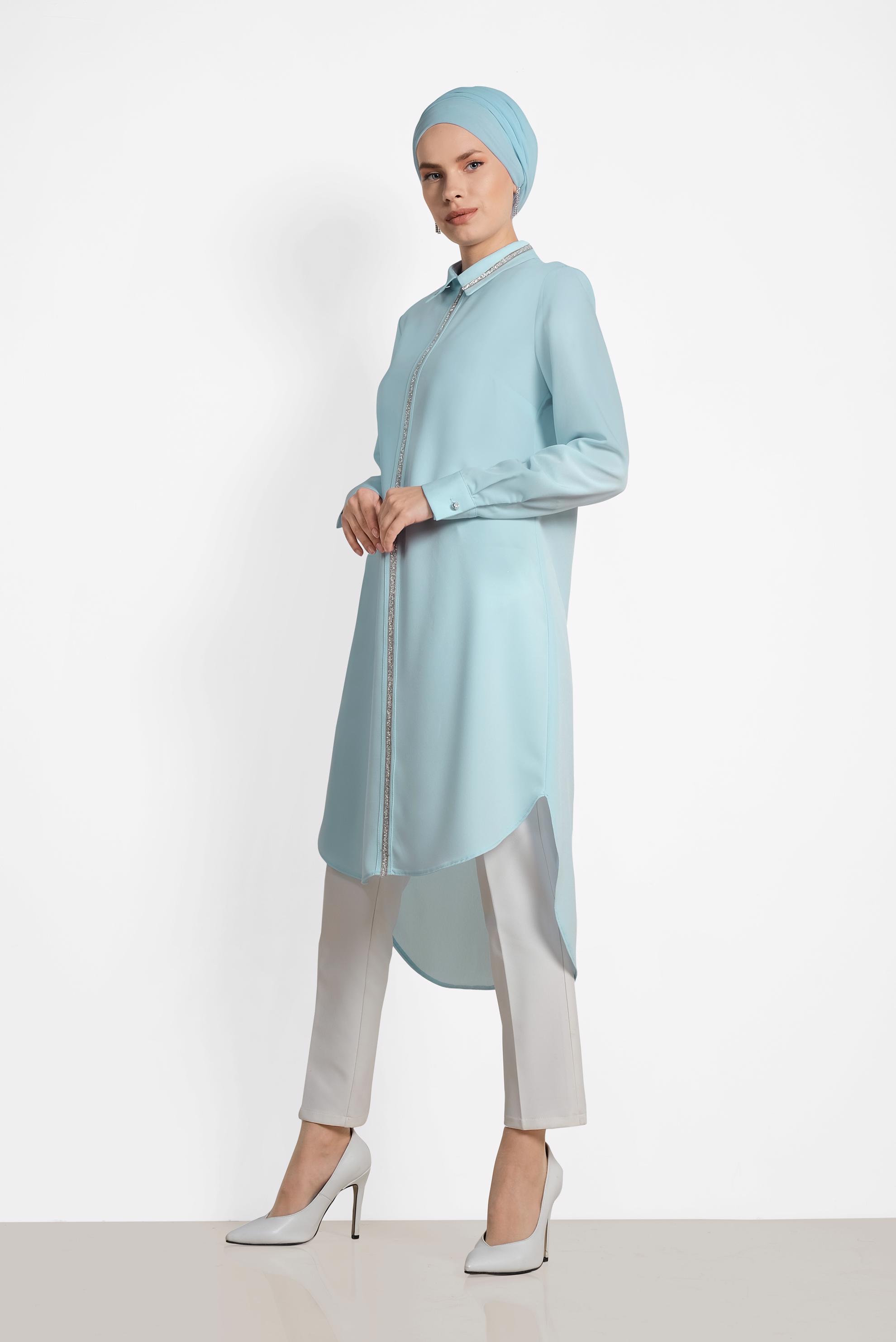 Tesettür giyim MAVİ TAŞ İŞLEMELİ TUNİK 4161