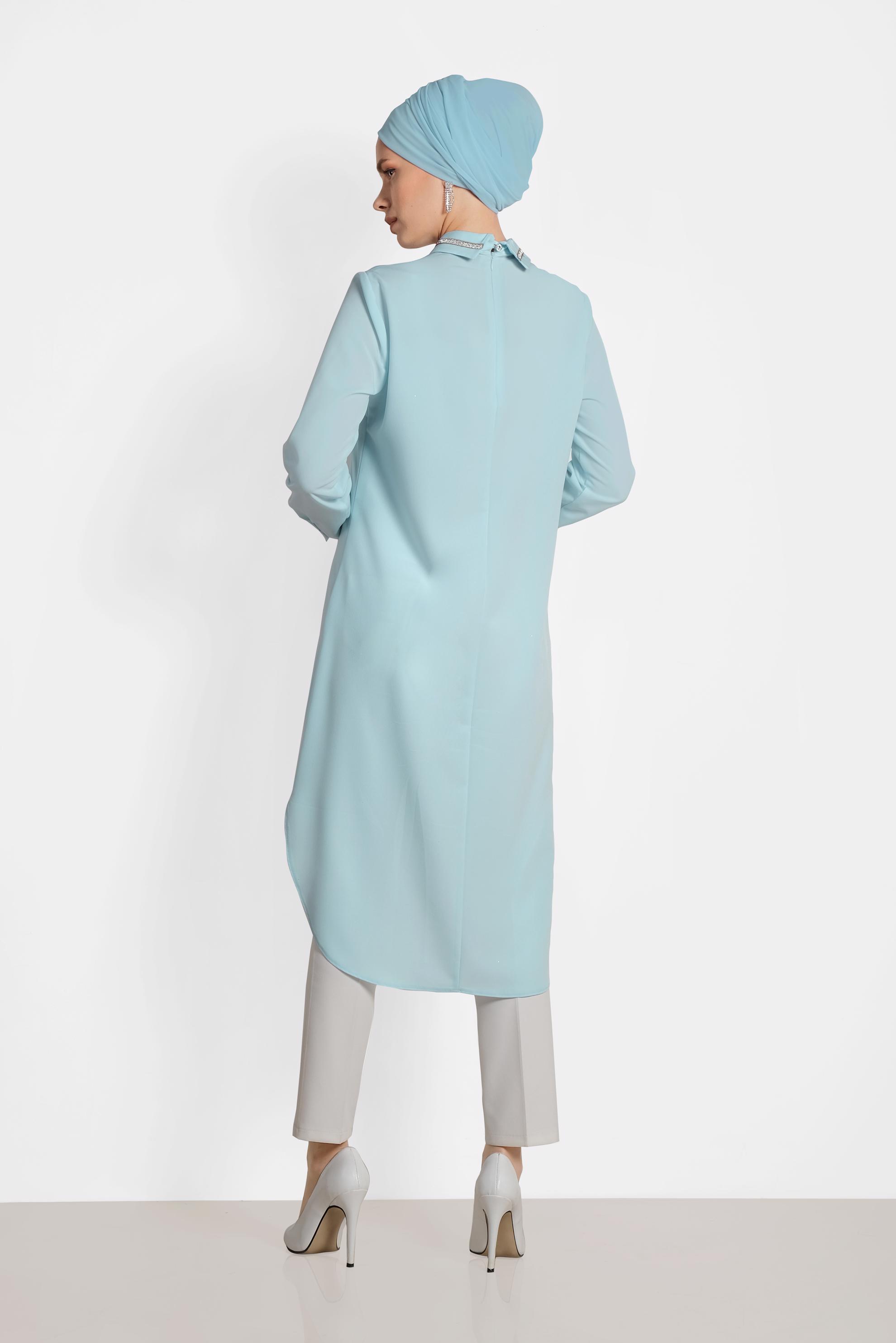 Tesettür giyim MAVİ TAŞ İŞLEMELİ TUNİK 4161