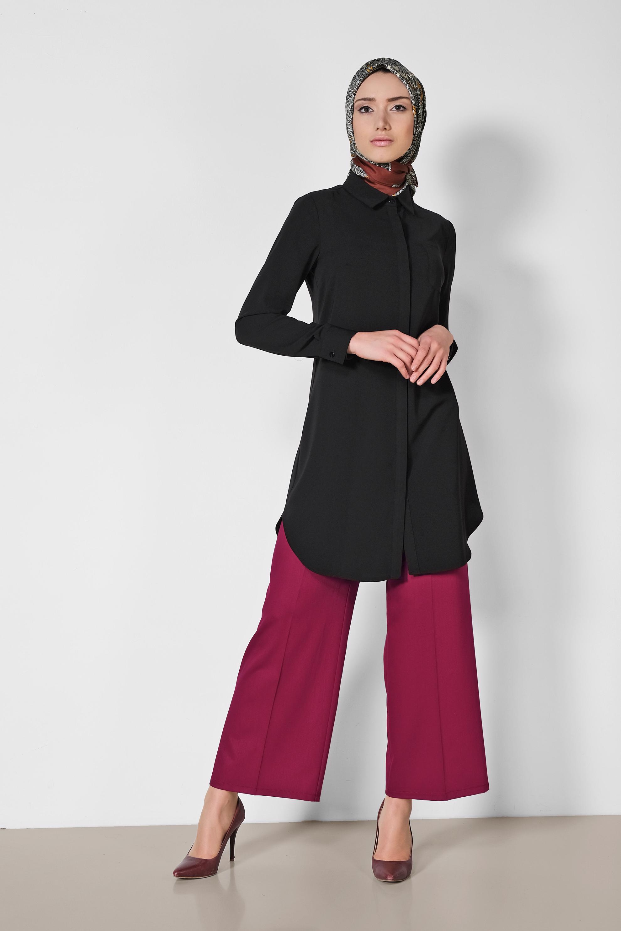 Tesettür giyim SİYAH ERKEK YAKA KLASİK GÖMLEK 4164