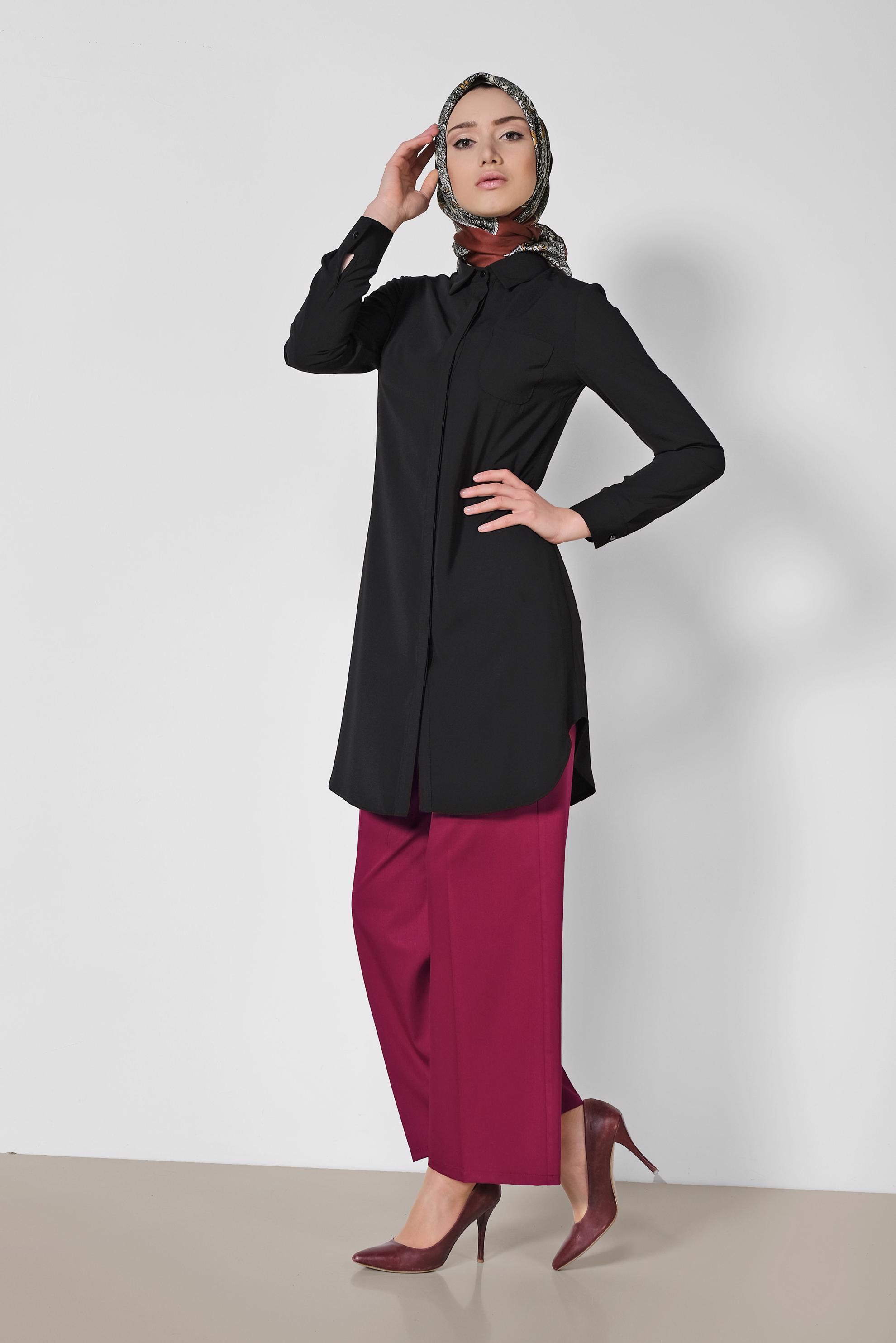 Tesettür giyim SİYAH ERKEK YAKA KLASİK GÖMLEK 4164