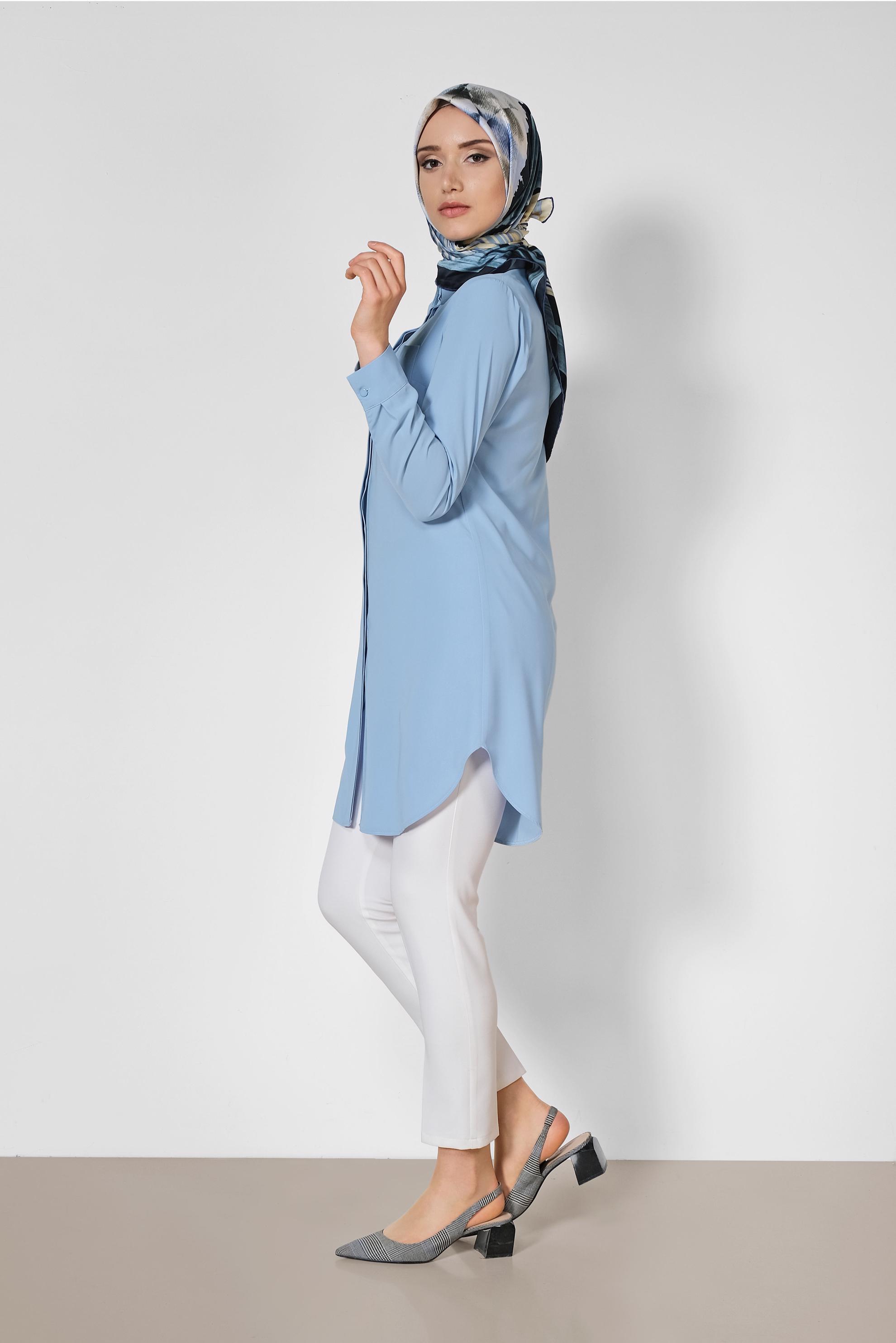 Tesettür giyim MAVİ ERKEK YAKA KLASİK GÖMLEK 4164