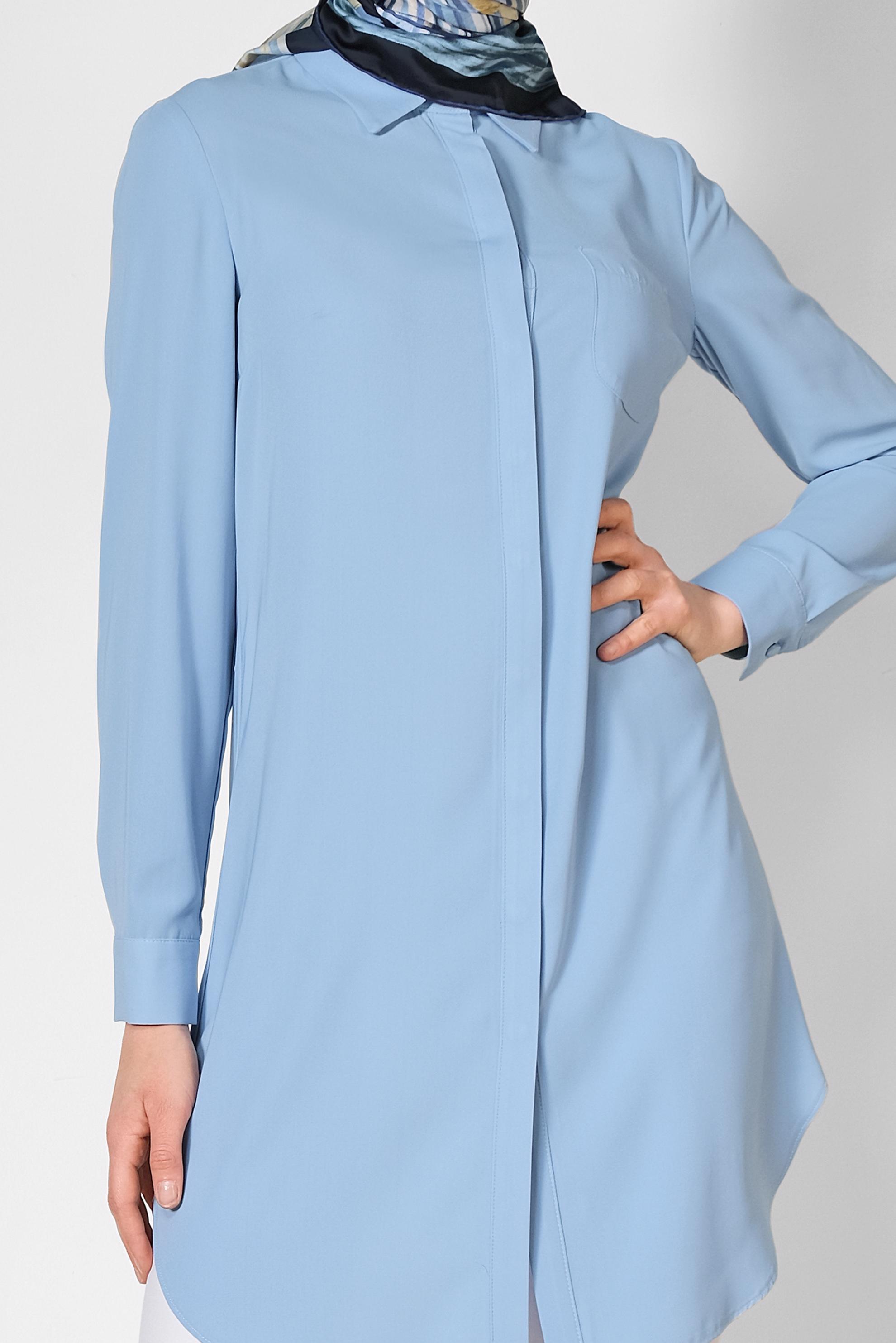 Tesettür giyim MAVİ ERKEK YAKA KLASİK GÖMLEK 4164