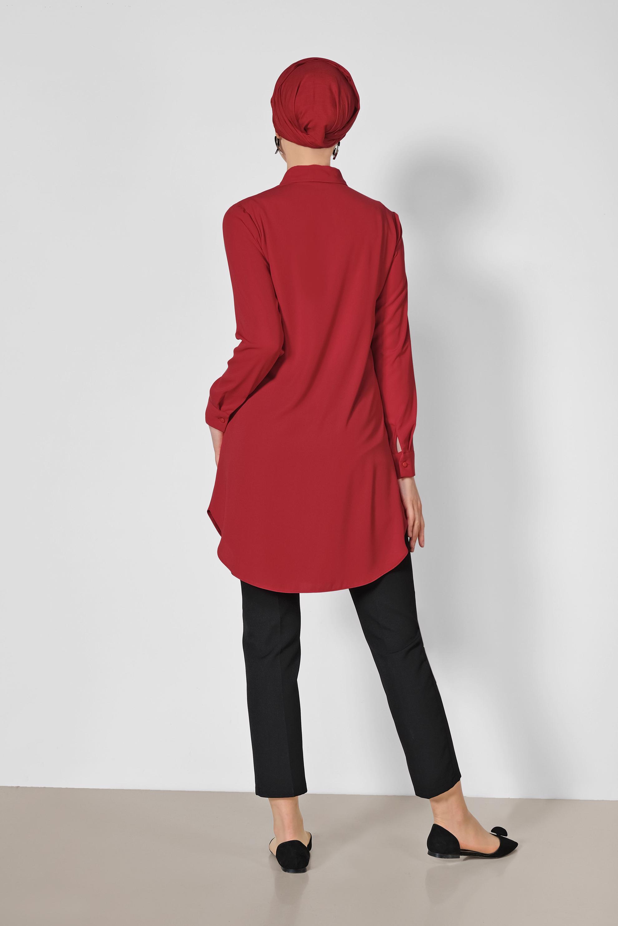 Tesettür giyim KIRMIZI ERKEK YAKA KLASİK GÖMLEK 4164