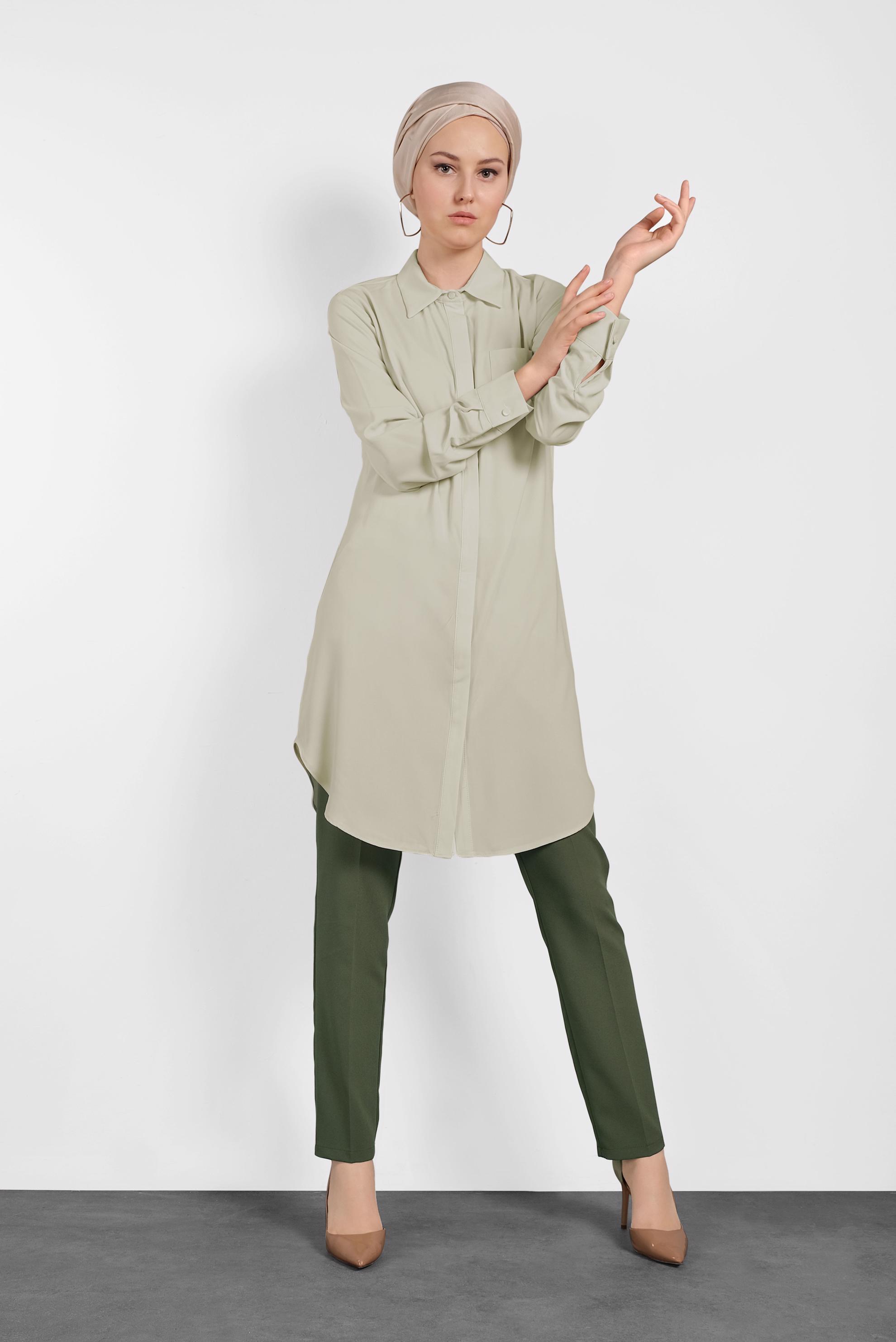 Tesettür giyim BEJ ERKEK YAKA KLASİK GÖMLEK 4164