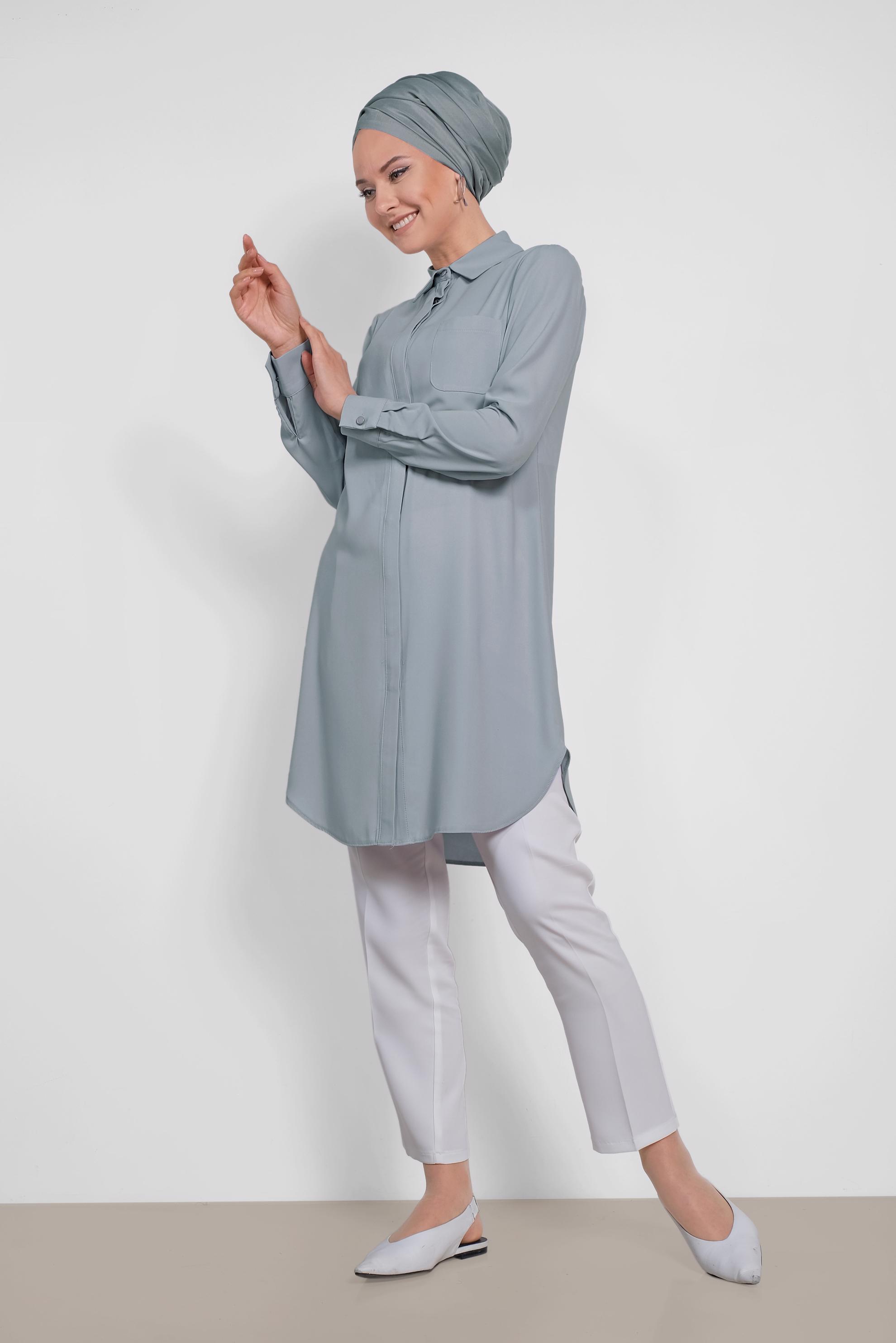 Tesettür giyim GRİ ERKEK YAKA KLASİK GÖMLEK 4164