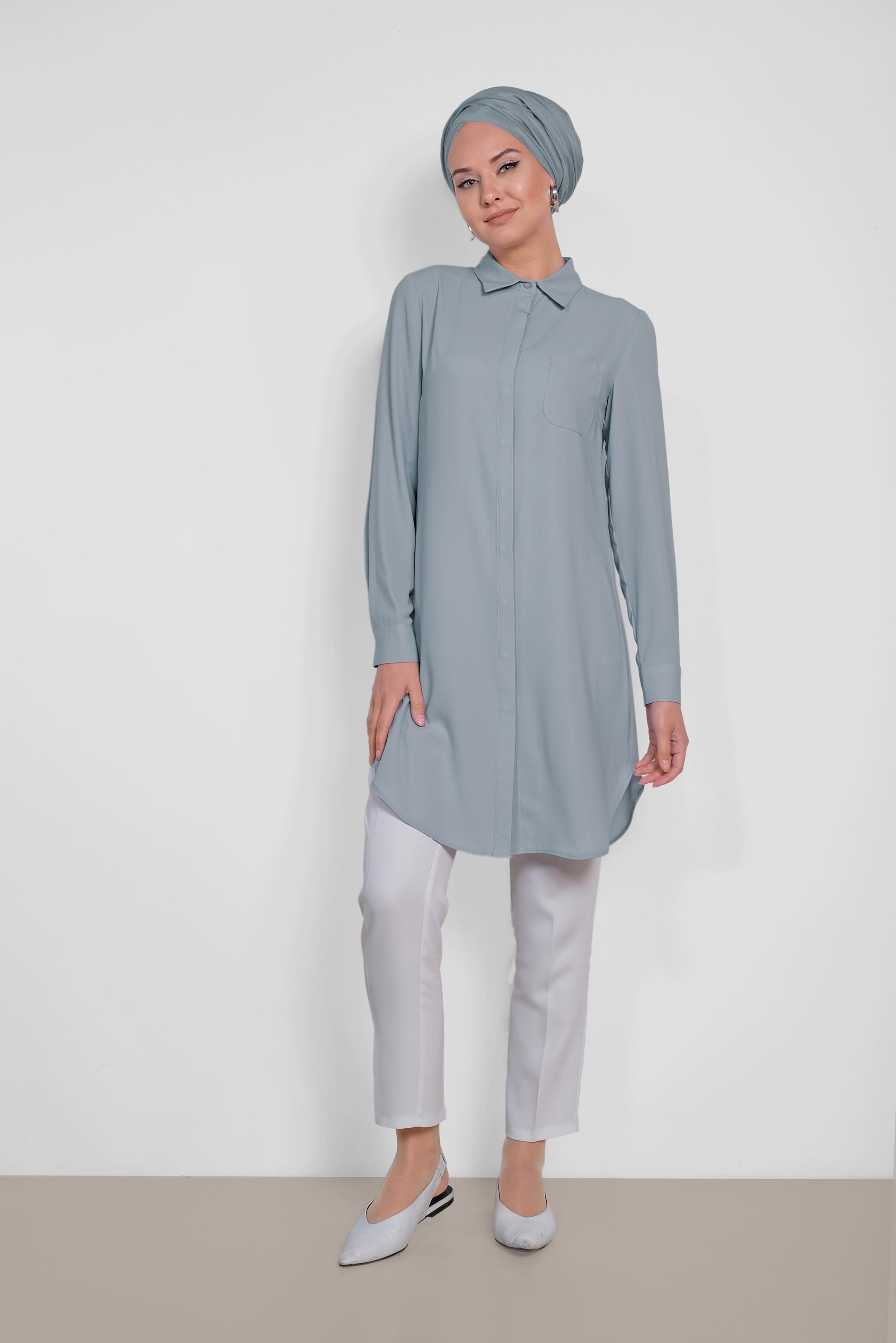 Tesettür giyim GRİ ERKEK YAKA KLASİK GÖMLEK 4164
