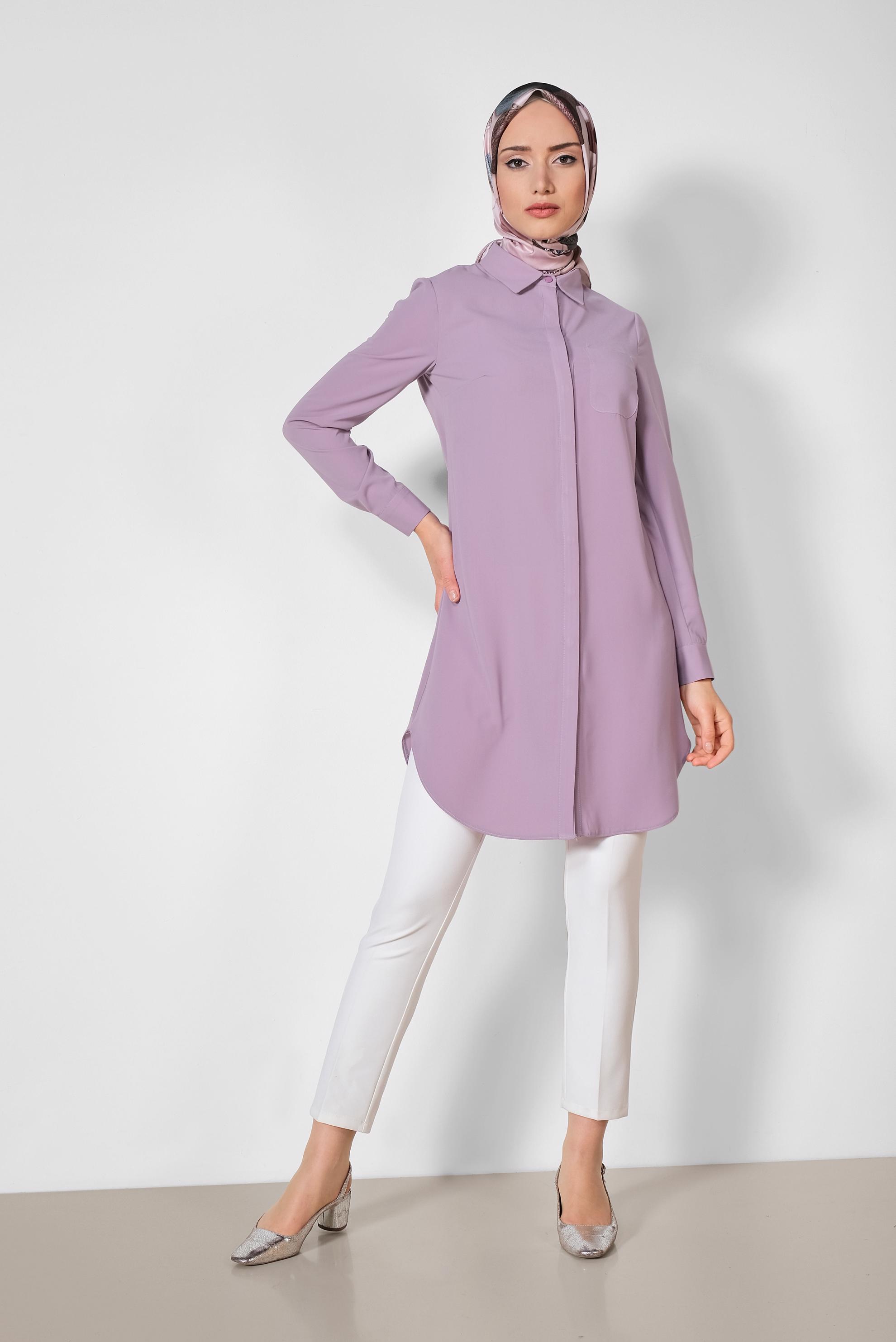 Tesettür giyim MOR ERKEK YAKA KLASİK GÖMLEK 4164