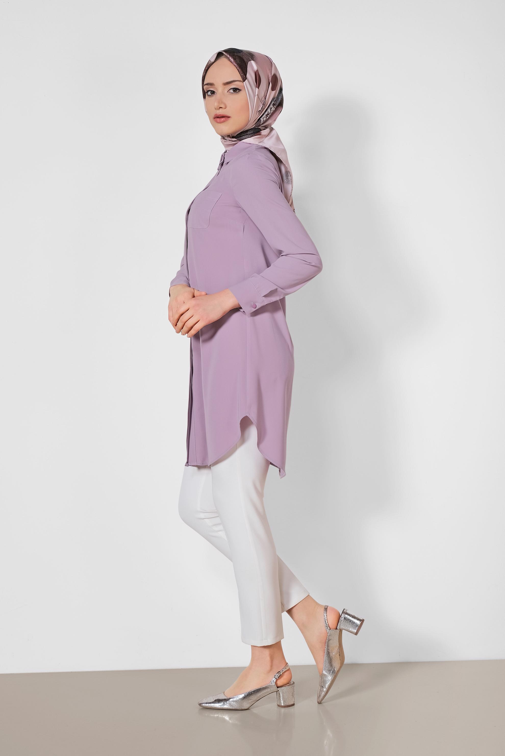 Tesettür giyim MOR ERKEK YAKA KLASİK GÖMLEK 4164