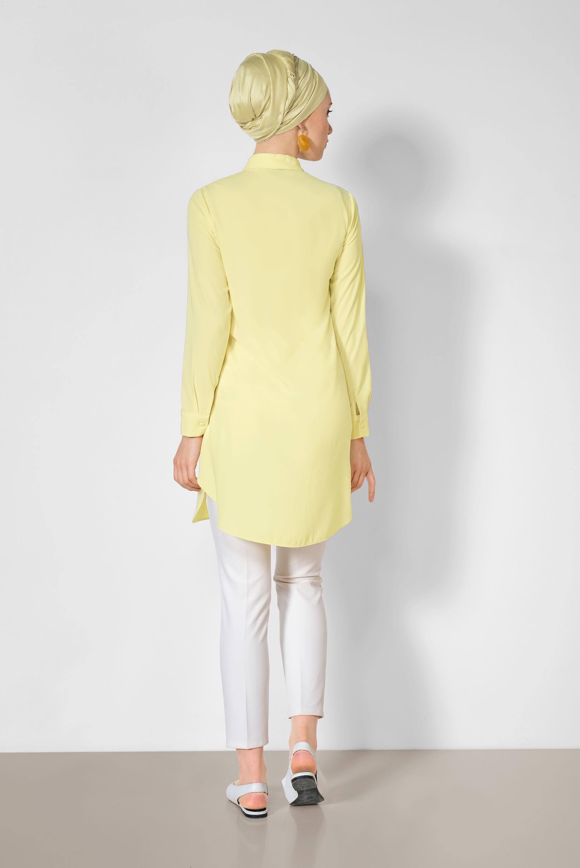 Tesettür giyim SARI ERKEK YAKA KLASİK GÖMLEK 4164