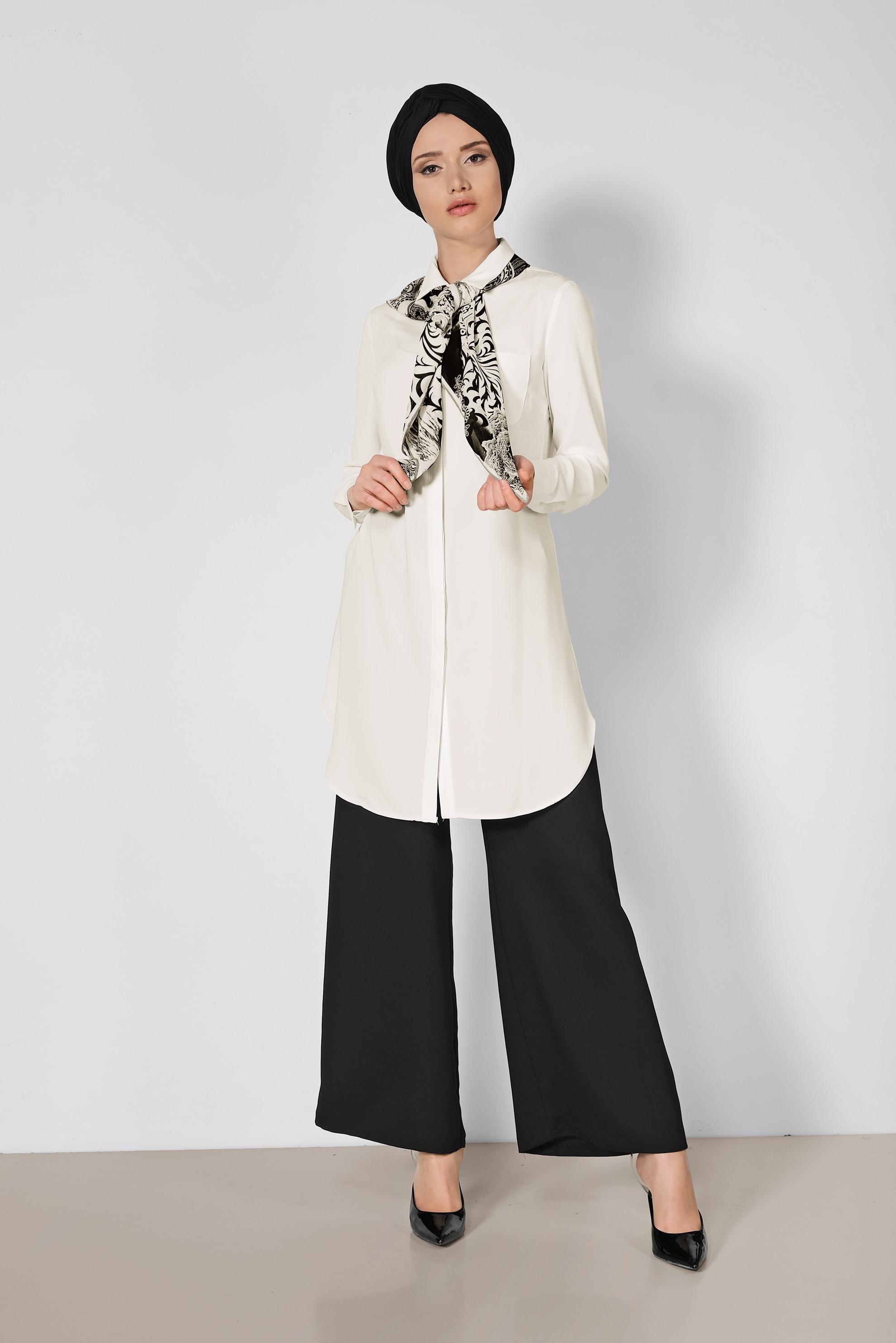 Tesettür giyim EKRU ERKEK YAKA KLASİK GÖMLEK 4164