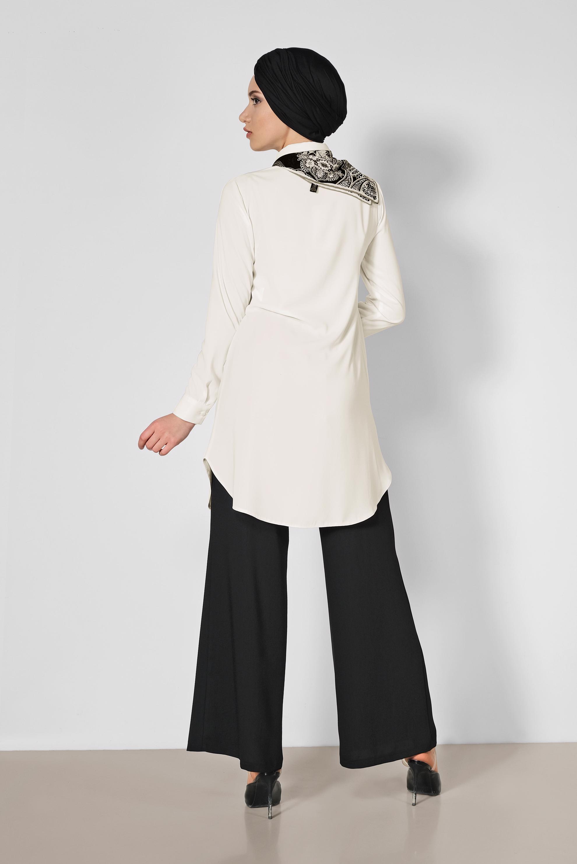 Tesettür giyim EKRU ERKEK YAKA KLASİK GÖMLEK 4164