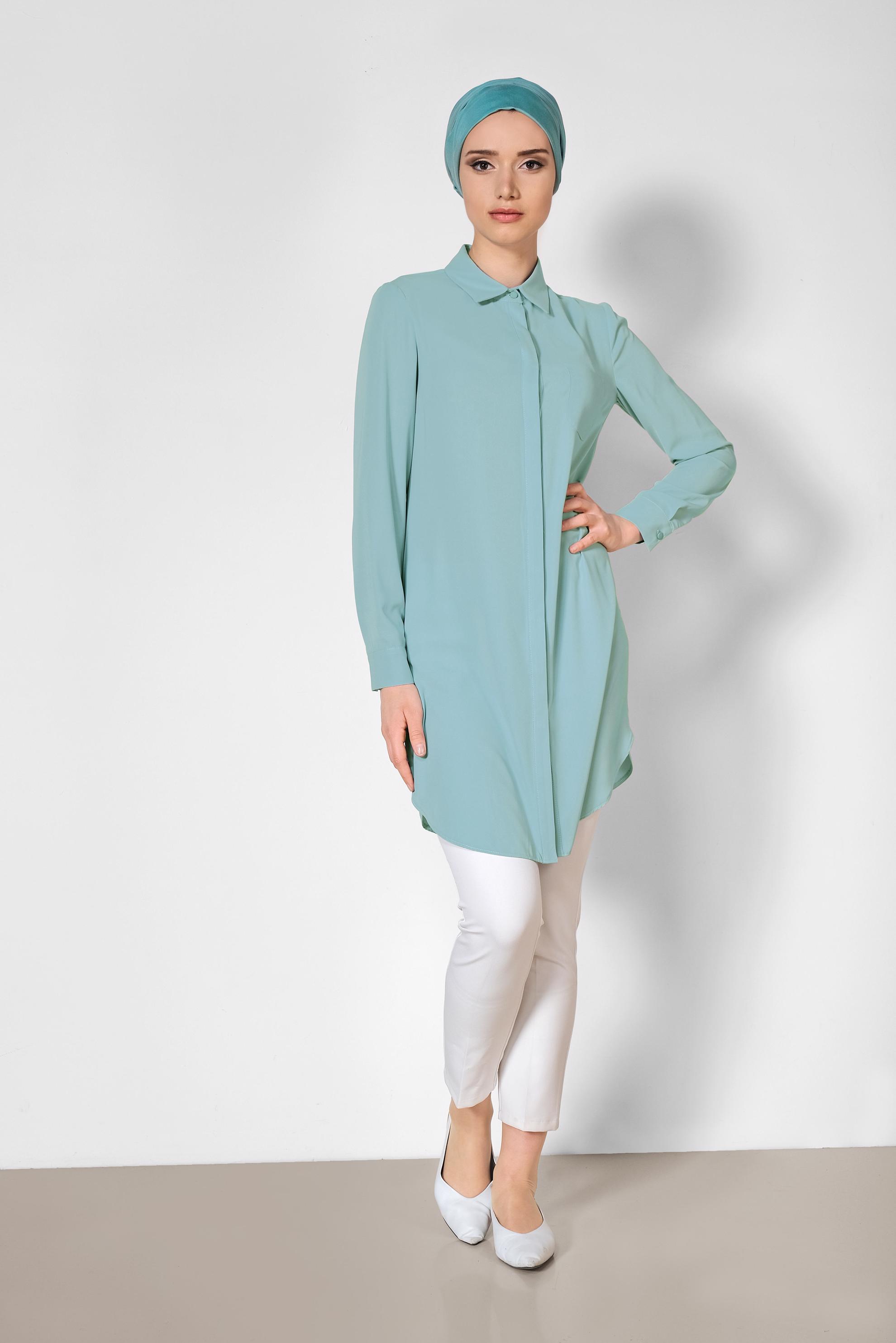 Tesettür giyim MAVİ ERKEK YAKA KLASİK GÖMLEK 4164