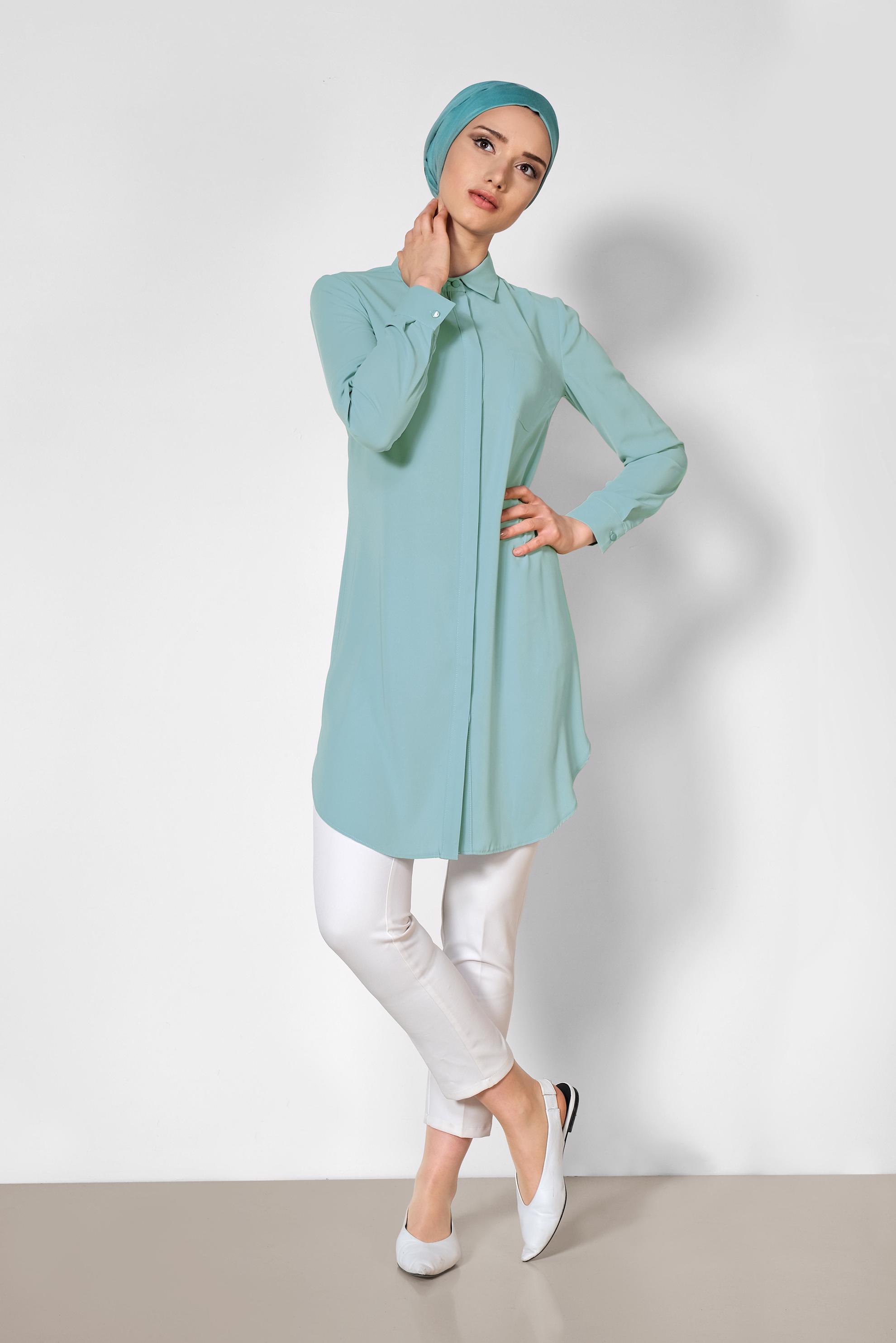 Tesettür giyim MAVİ ERKEK YAKA KLASİK GÖMLEK 4164