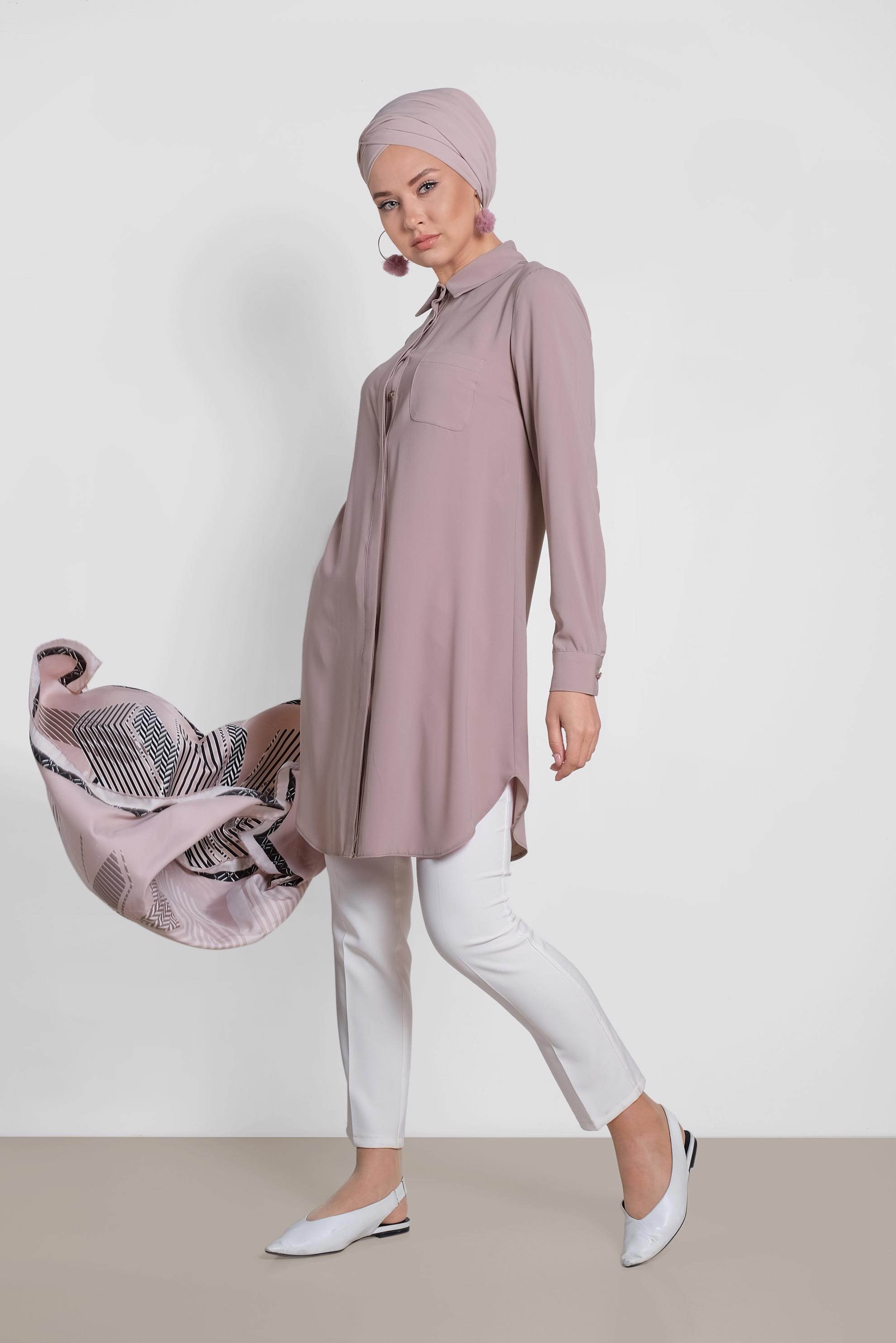 Tesettür giyim PUDRA ERKEK YAKA KLASİK GÖMLEK 4164