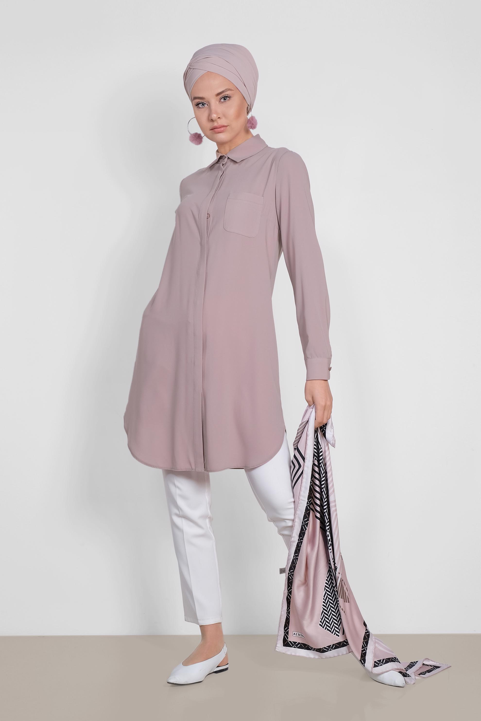 Tesettür giyim PUDRA ERKEK YAKA KLASİK GÖMLEK 4164