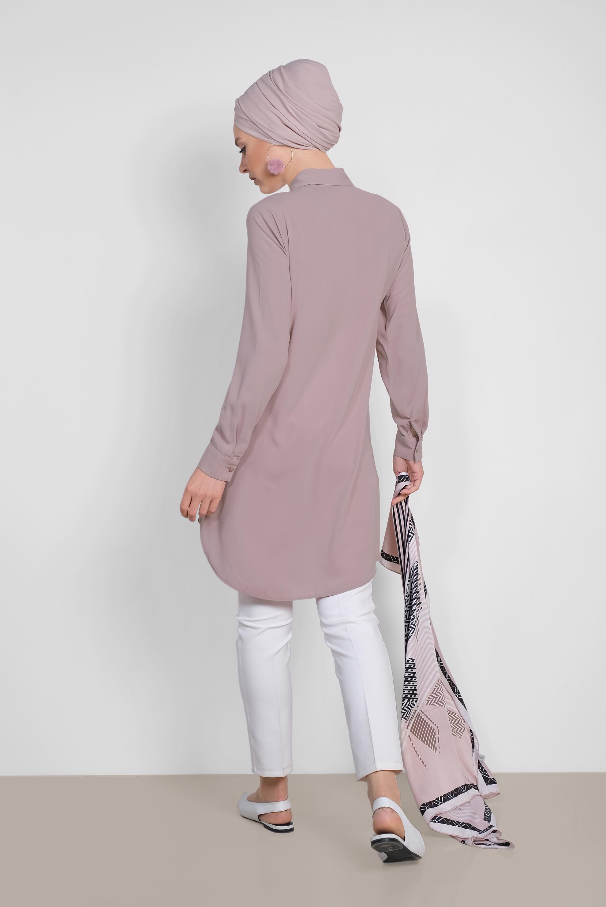 Tesettür giyim PUDRA ERKEK YAKA KLASİK GÖMLEK 4164