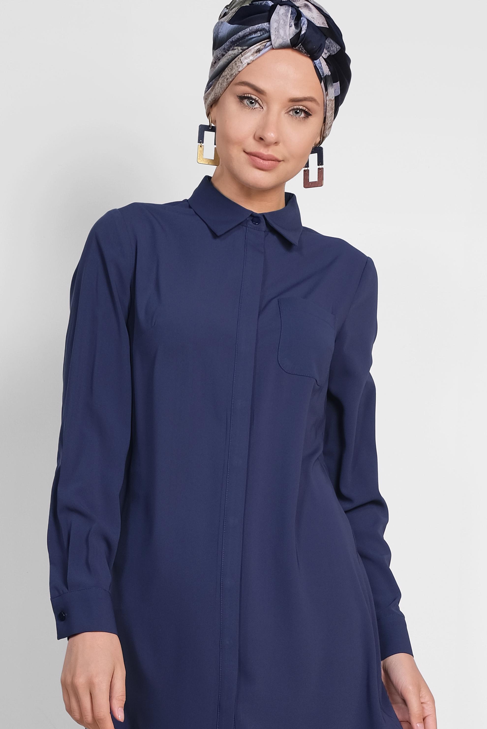 Tesettür giyim LACİVERT ERKEK YAKA KLASİK GÖMLEK 4164