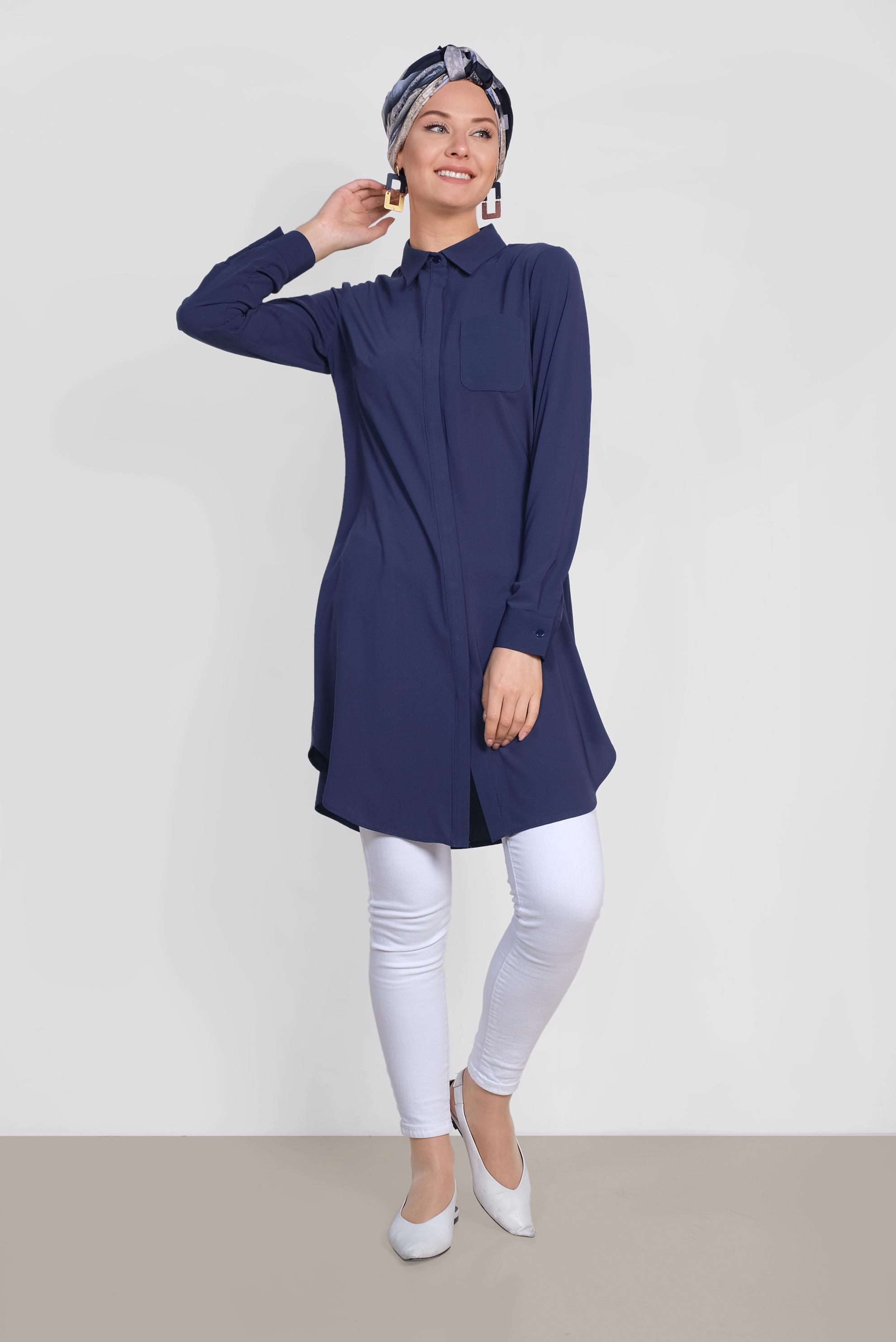 Tesettür giyim LACİVERT ERKEK YAKA KLASİK GÖMLEK 4164