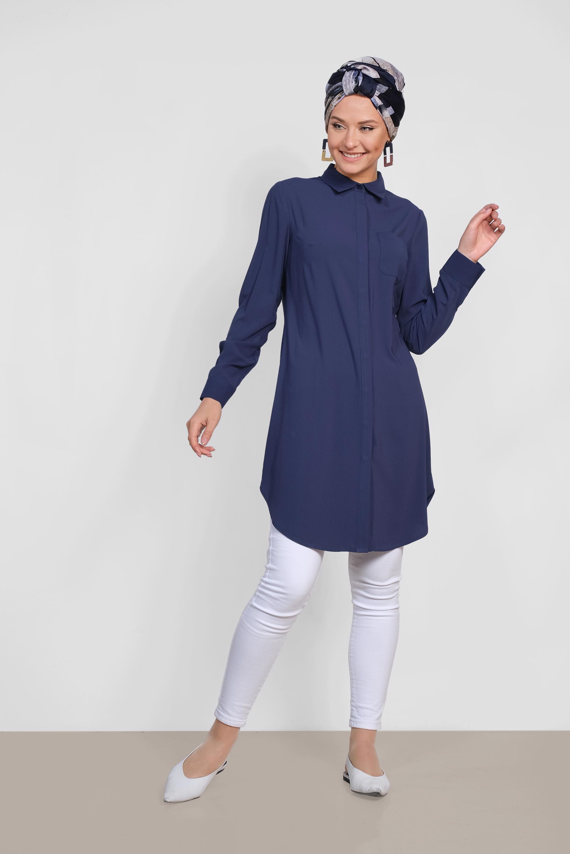 Tesettür giyim LACİVERT ERKEK YAKA KLASİK GÖMLEK 4164