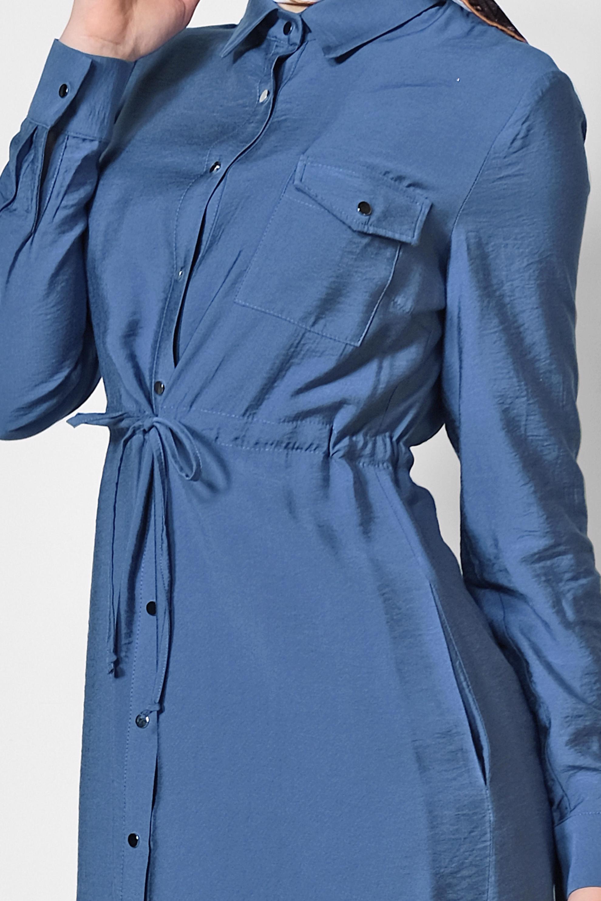 Tesettür giyim LACİVERT BELİ BÜZGÜLÜ ÖNDEN DÜĞMELİ TUNİK 4165