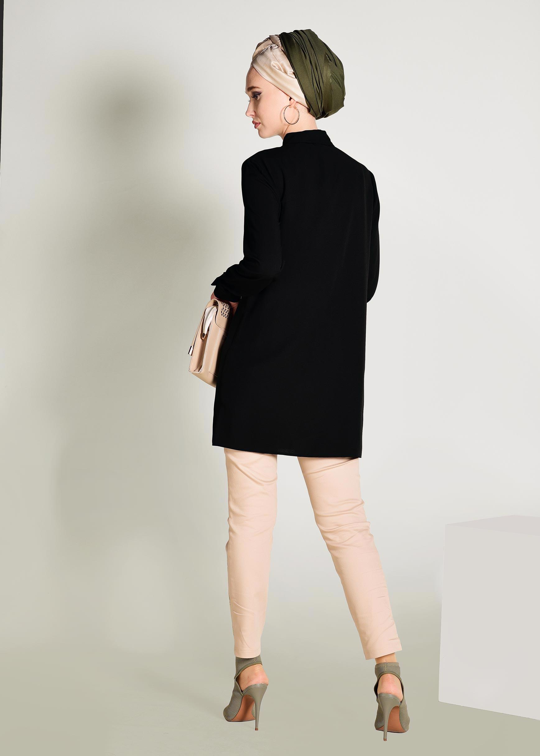 Tesettür giyim SİYAH CEPLERİ NAKIŞLI TUNİK 4173