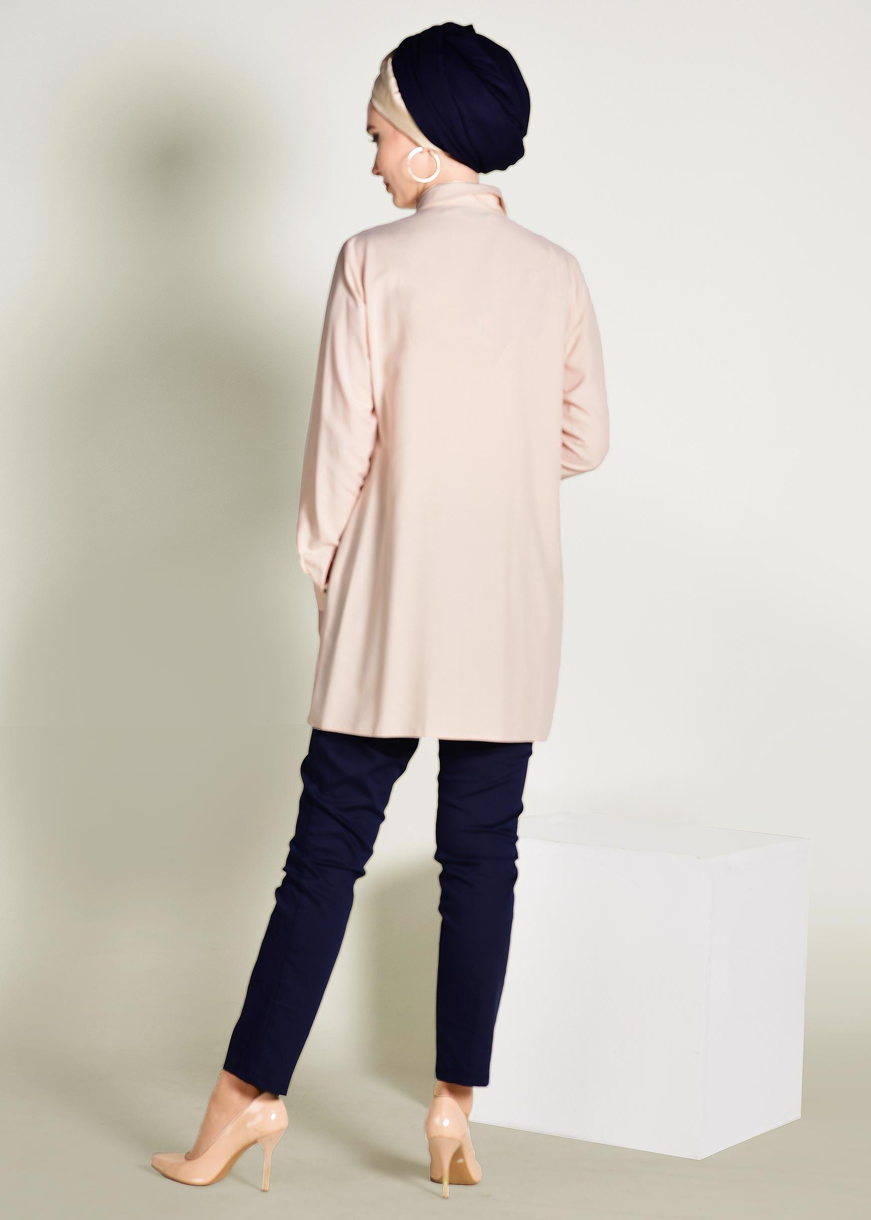 Tesettür giyim BEJ CEPLERİ NAKIŞLI TUNİK 4173