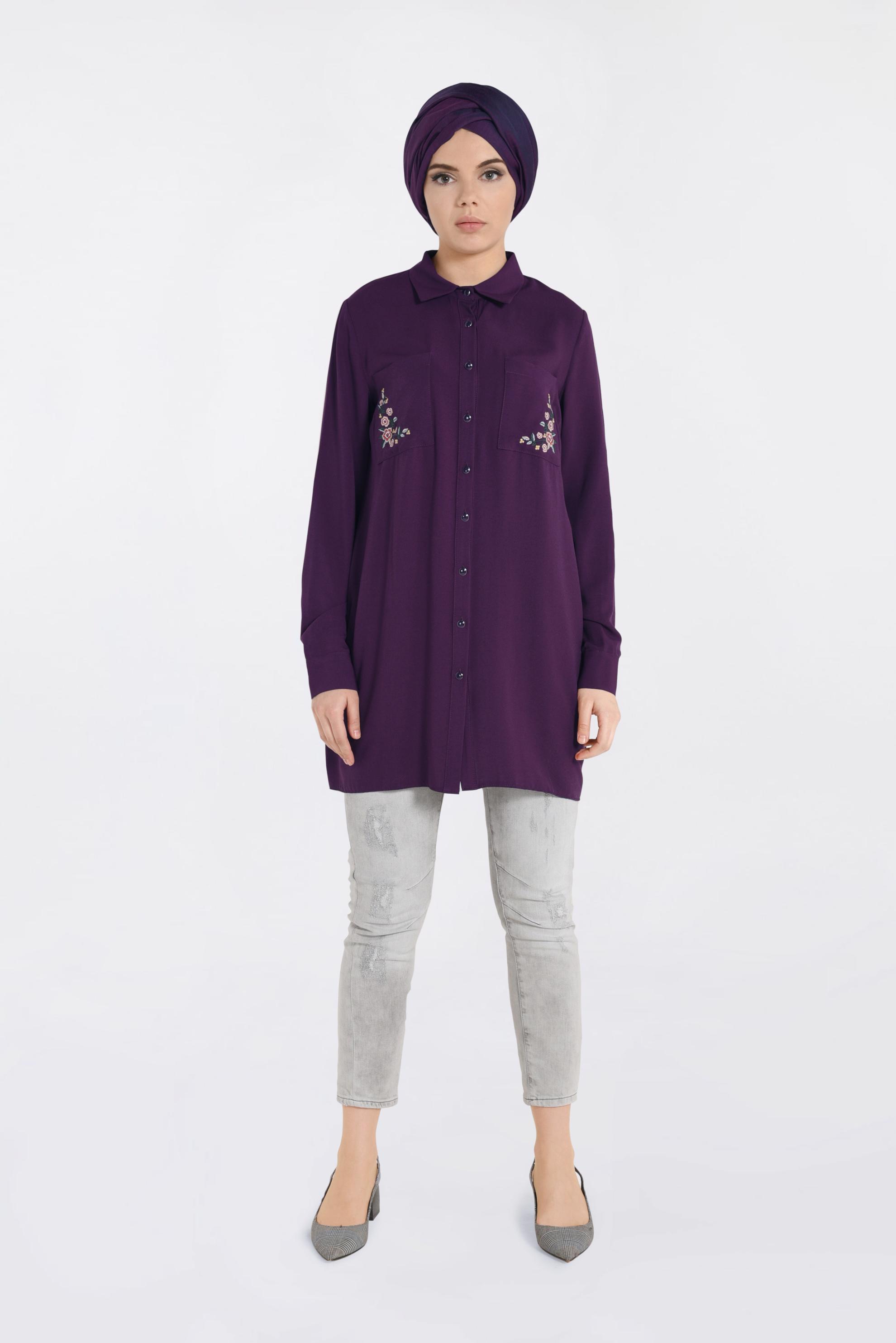 Tesettür giyim MÜRDÜM CEPLERİ NAKIŞLI TUNİK 4173