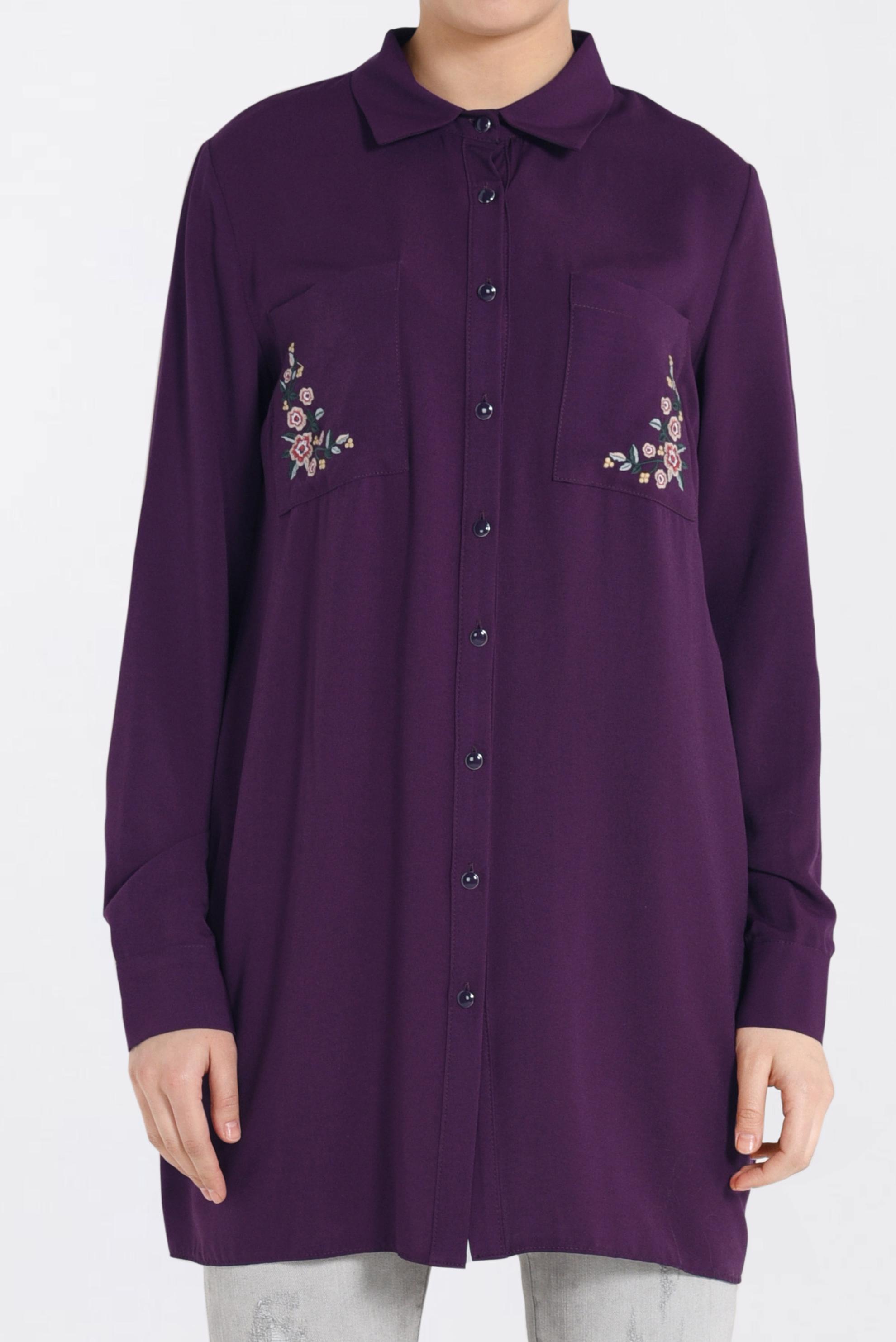 Tesettür giyim MÜRDÜM CEPLERİ NAKIŞLI TUNİK 4173