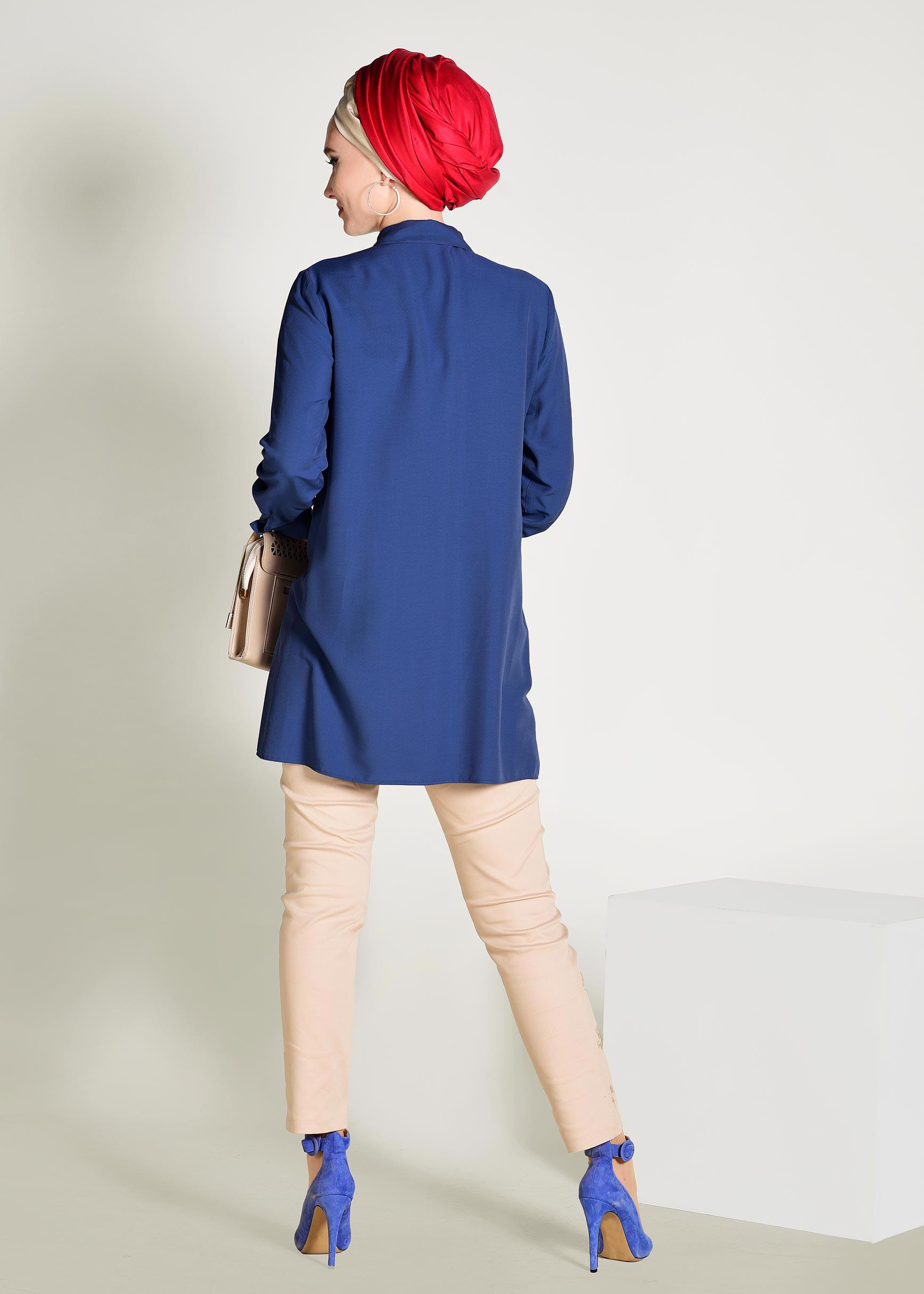 Tesettür giyim LACİVERT CEPLERİ NAKIŞLI TUNİK 4173