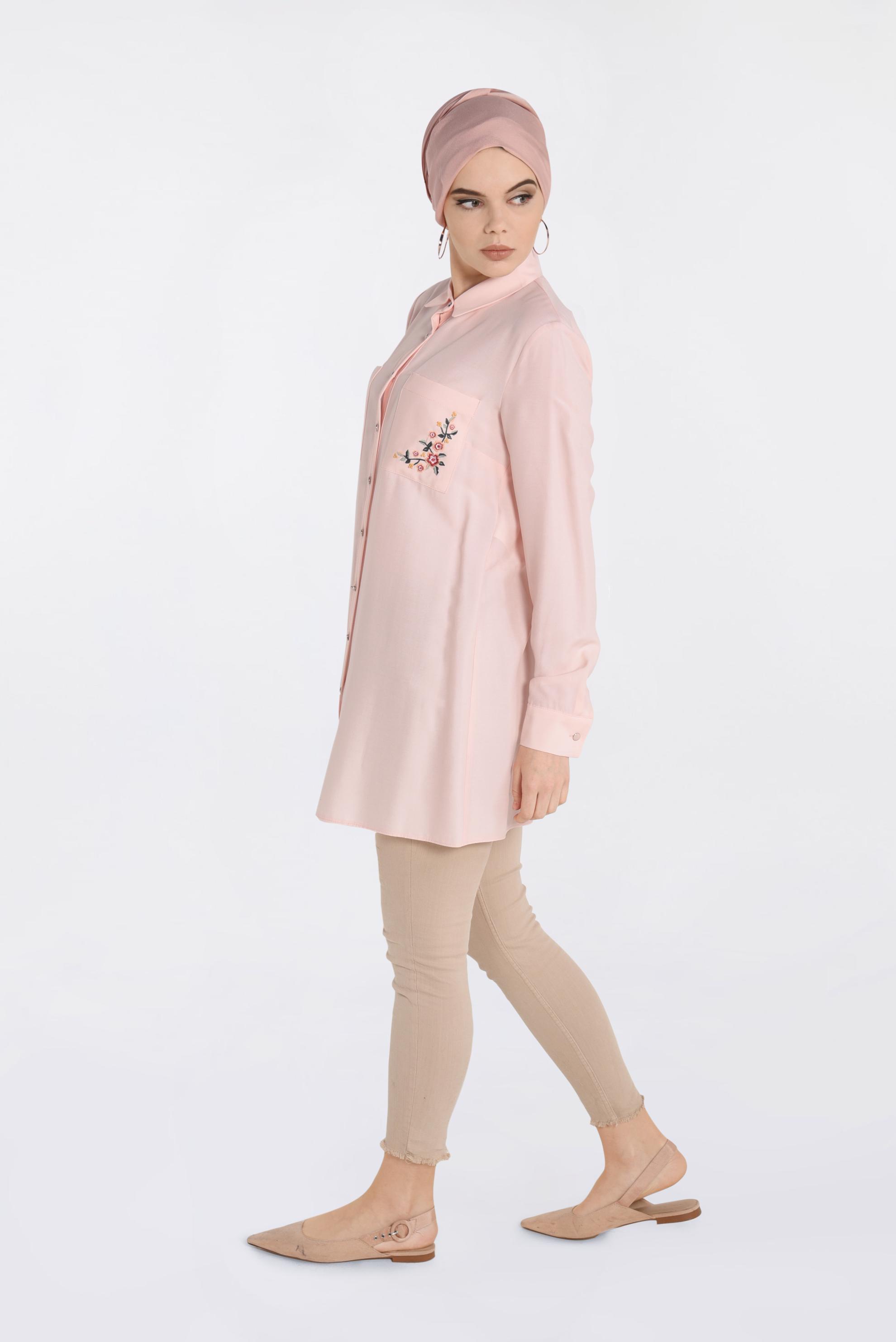 Tesettür giyim PUDRA CEPLERİ NAKIŞLI TUNİK 4173