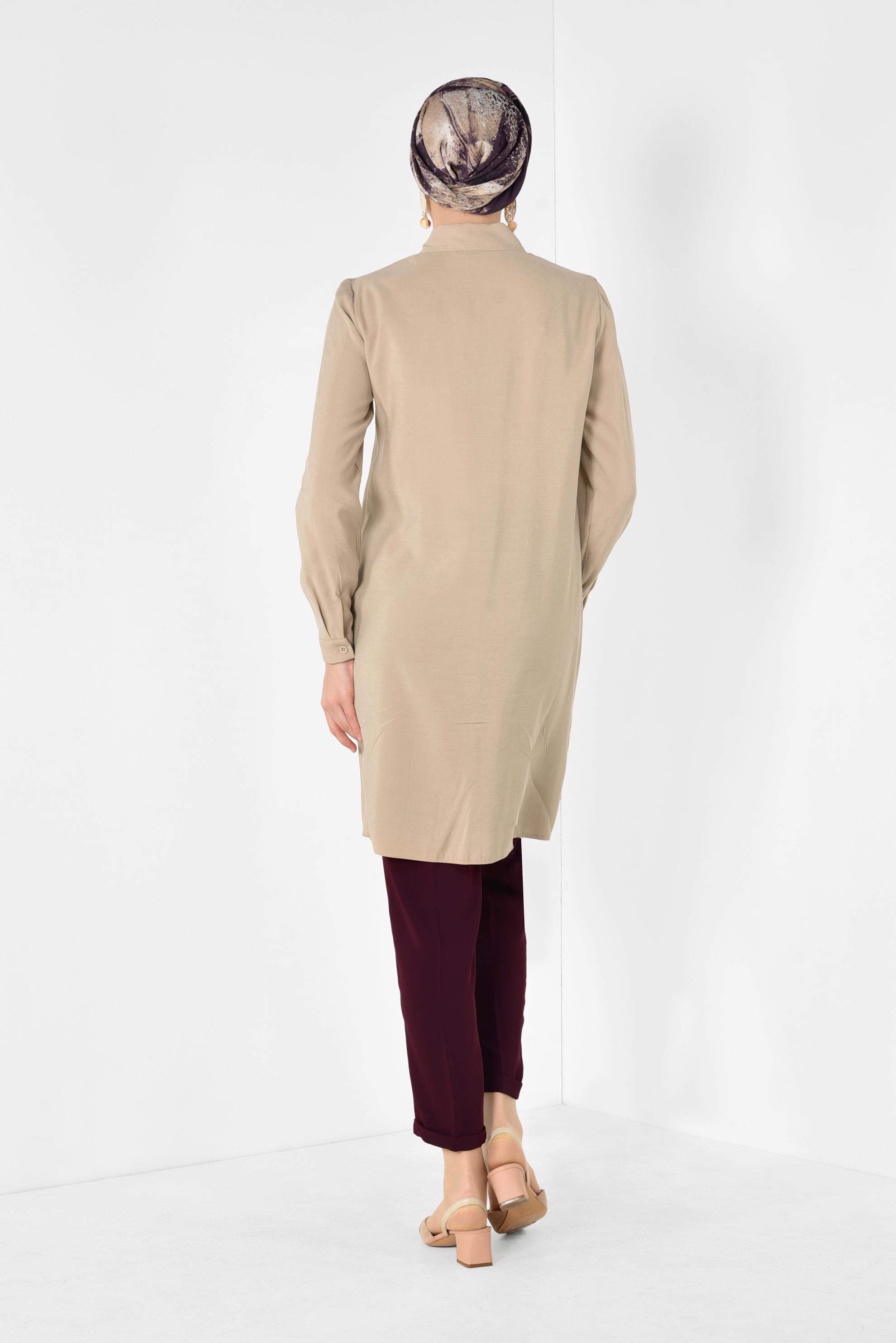 Tesettür giyim KAHVE CEP DETAYLI TUNİK 4175 