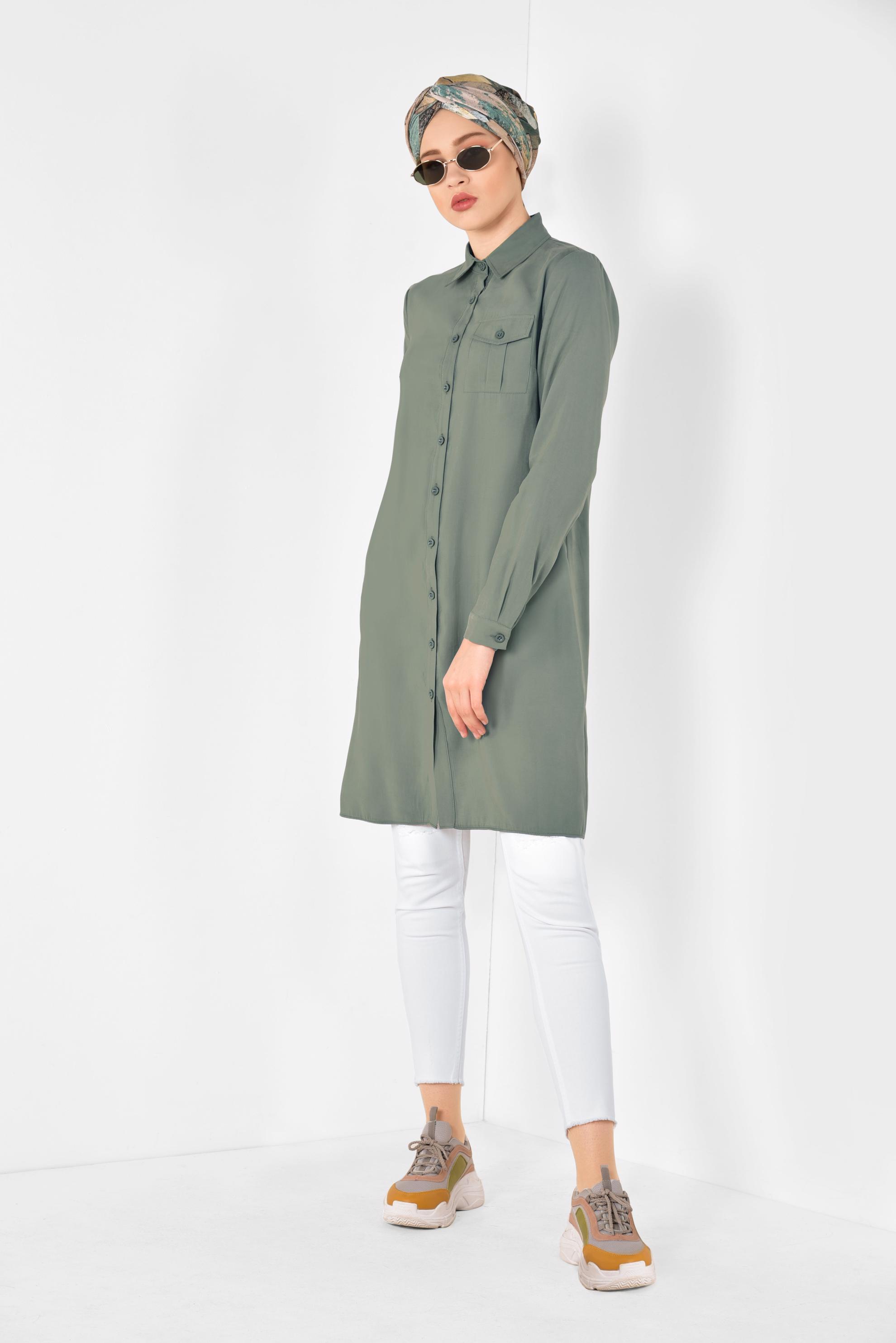 Tesettür giyim HAKİ CEP DETAYLI TUNİK 4175 