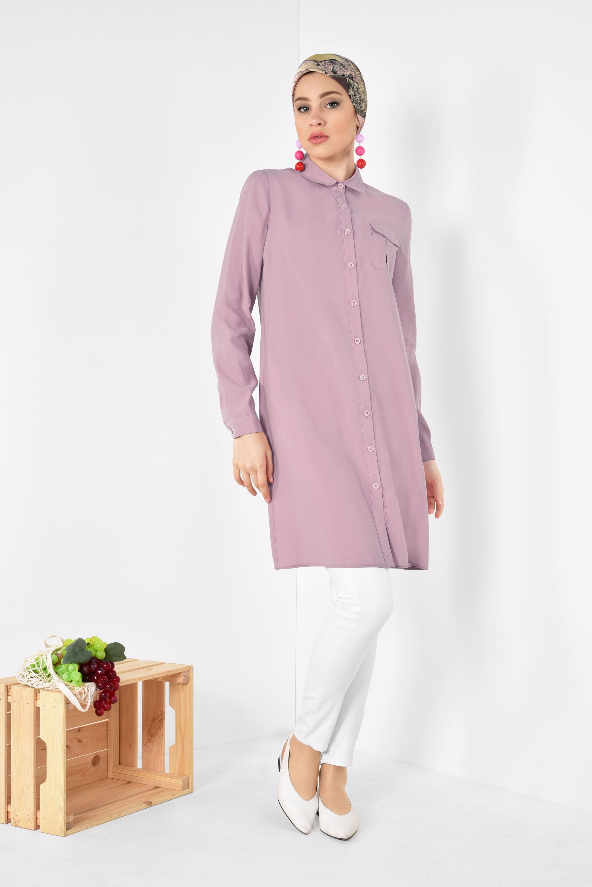 Tesettür giyim PUDRA CEP DETAYLI TUNİK 4175 