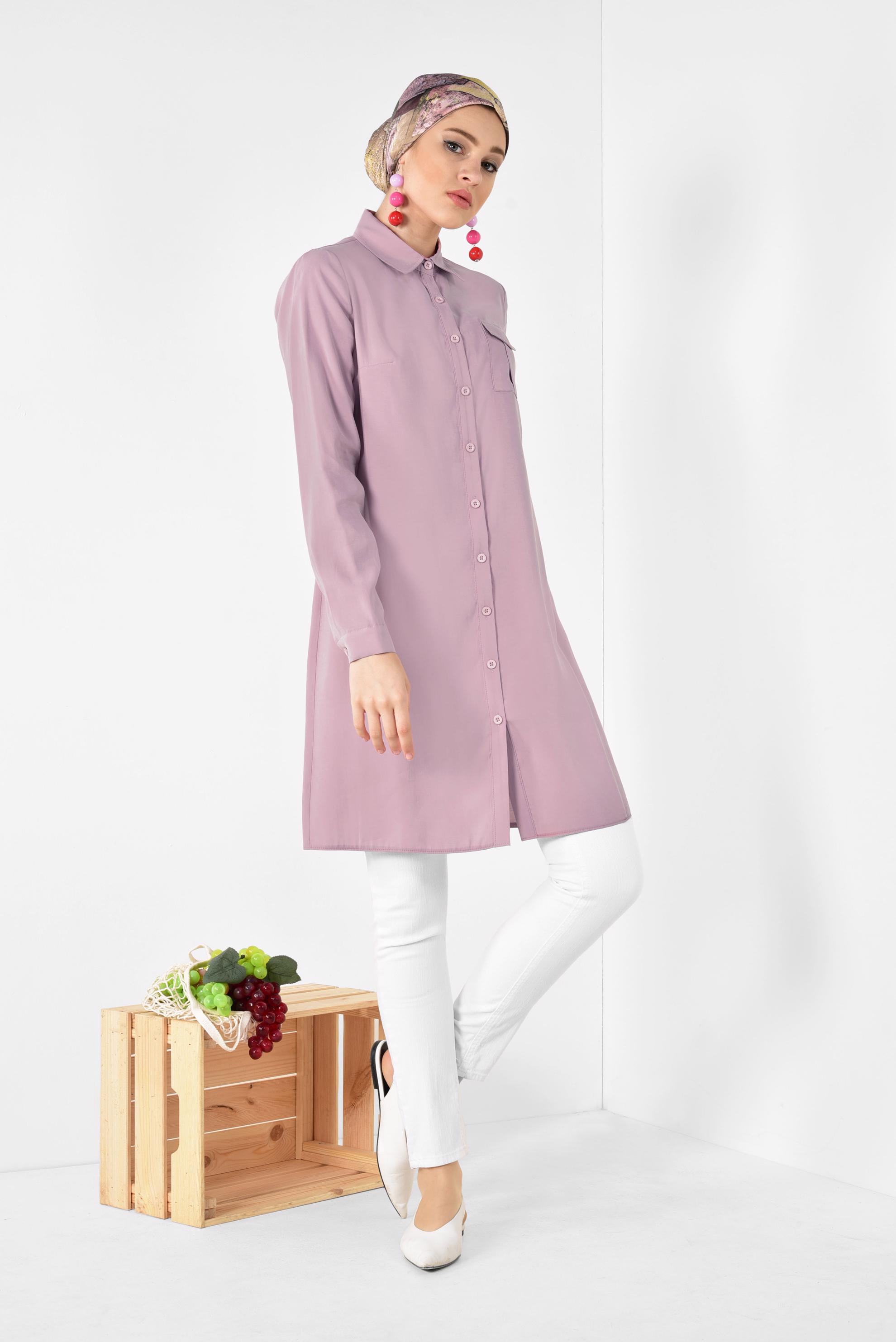 Tesettür giyim PUDRA CEP DETAYLI TUNİK 4175 