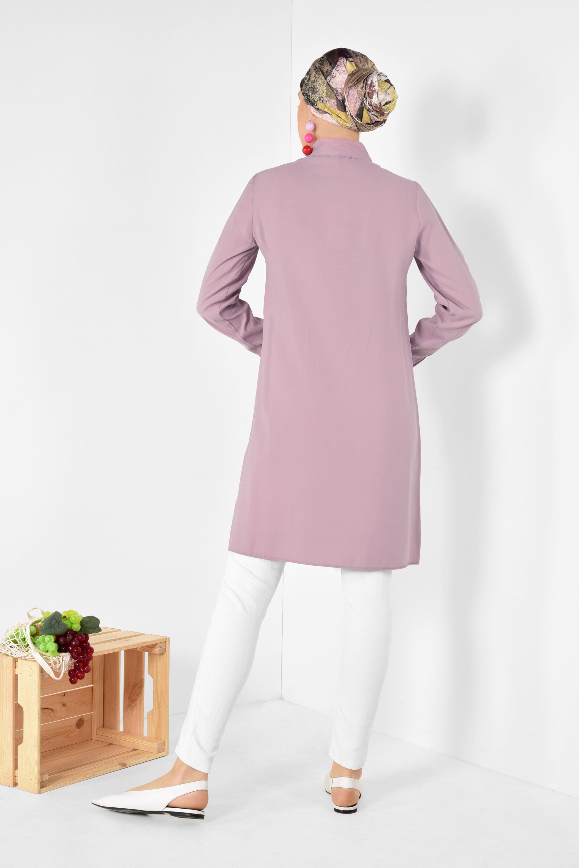 Tesettür giyim PUDRA CEP DETAYLI TUNİK 4175 