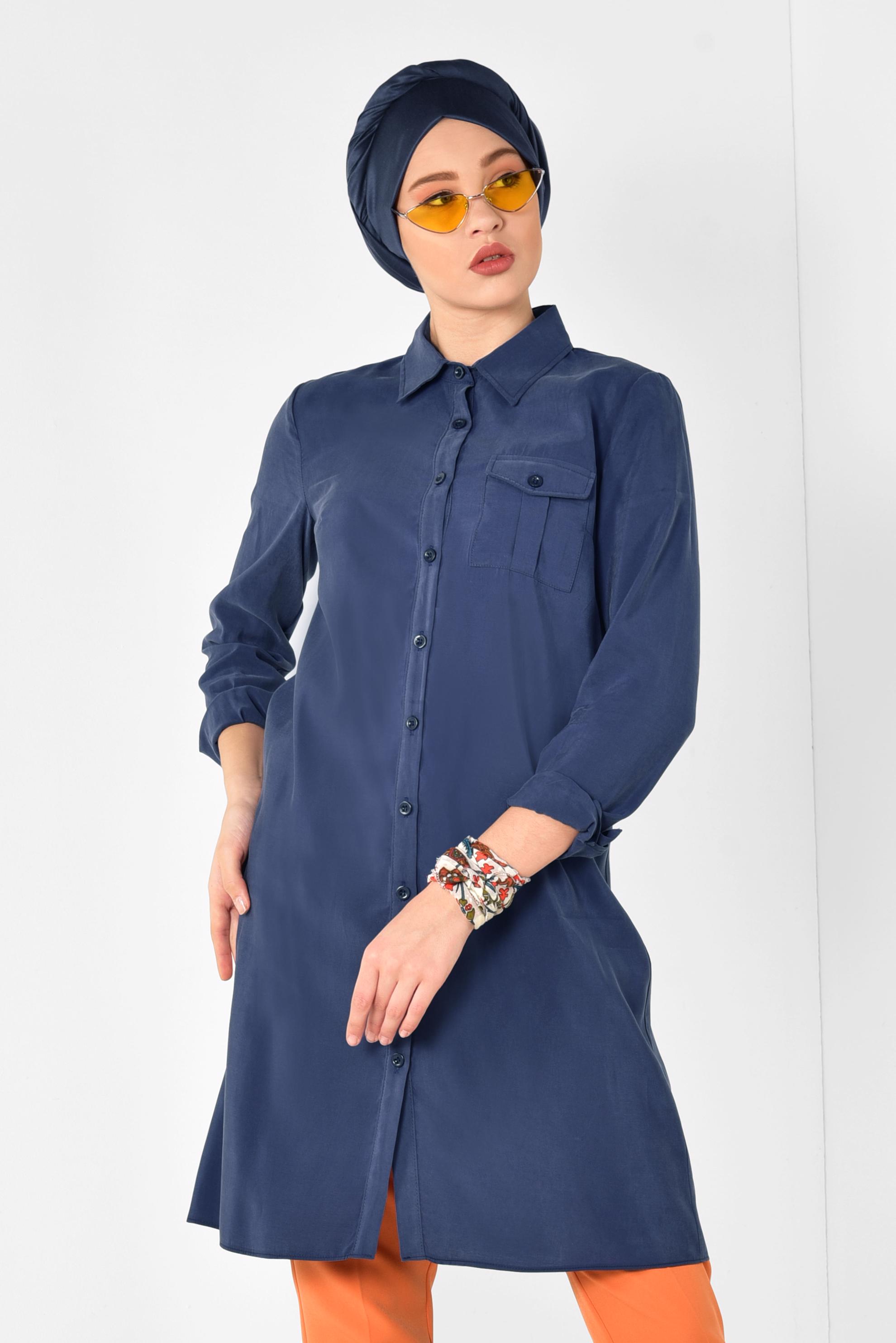 Tesettür giyim LACİVERT CEP DETAYLI TUNİK 4175 