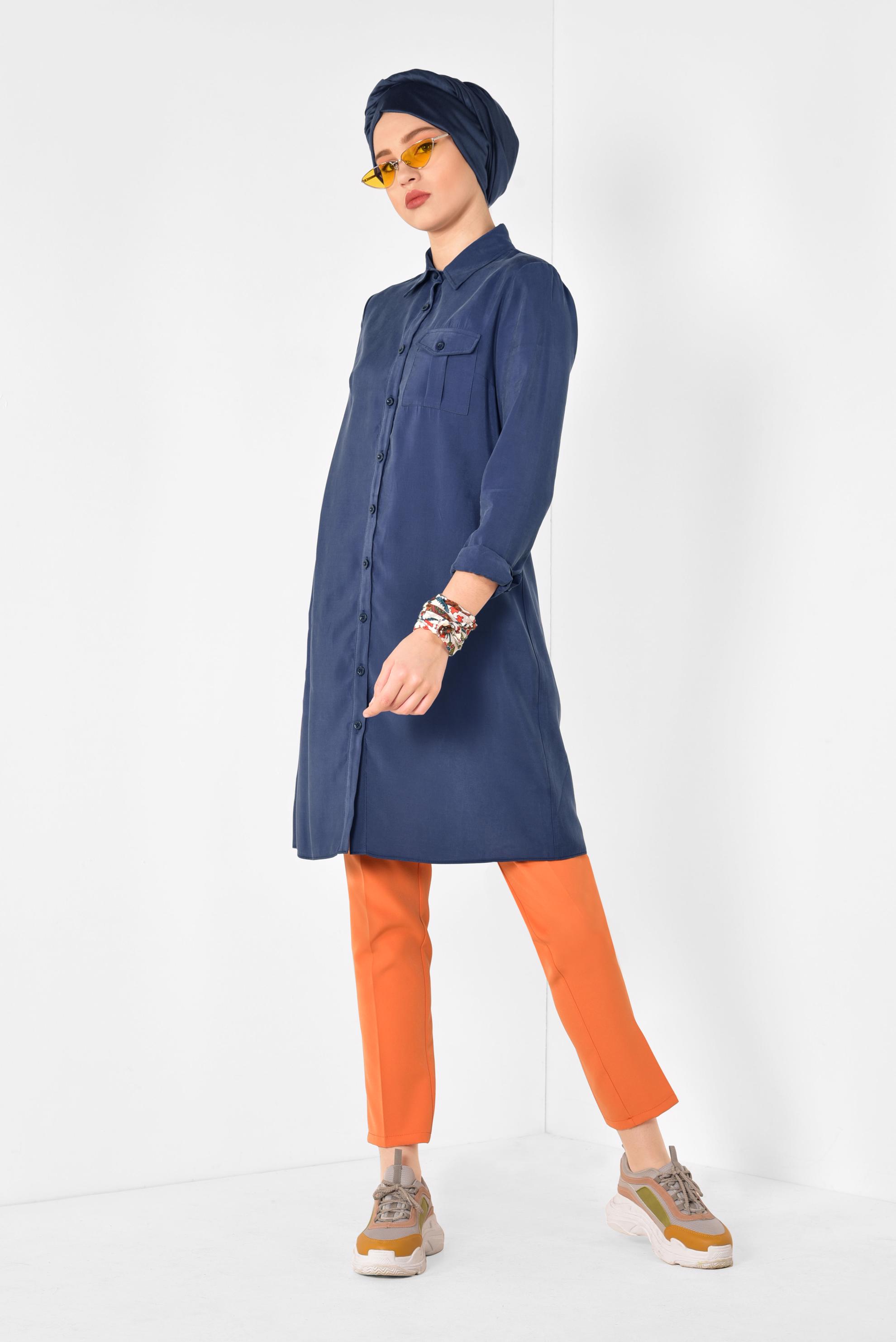 Tesettür giyim LACİVERT CEP DETAYLI TUNİK 4175 