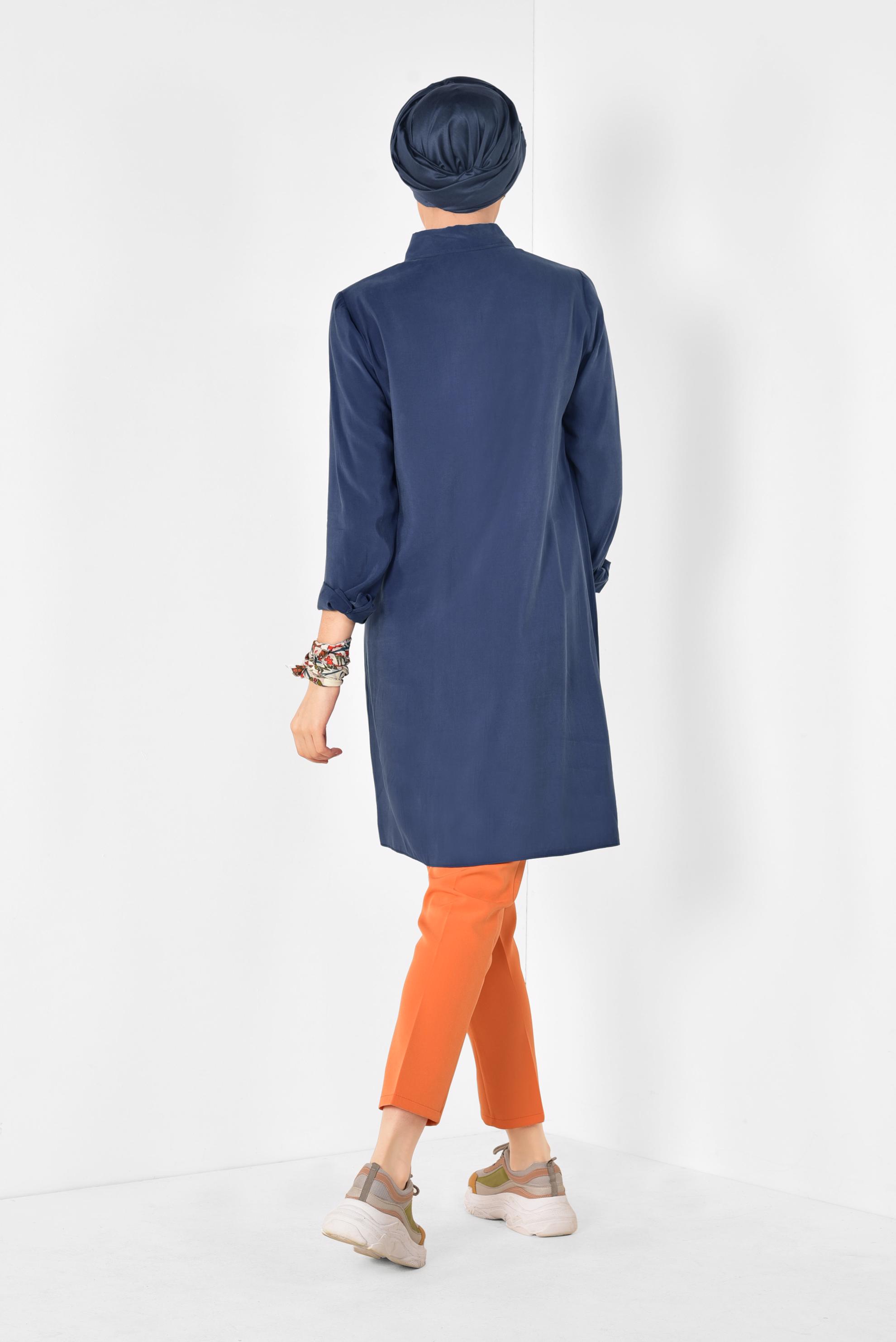 Tesettür giyim LACİVERT CEP DETAYLI TUNİK 4175 