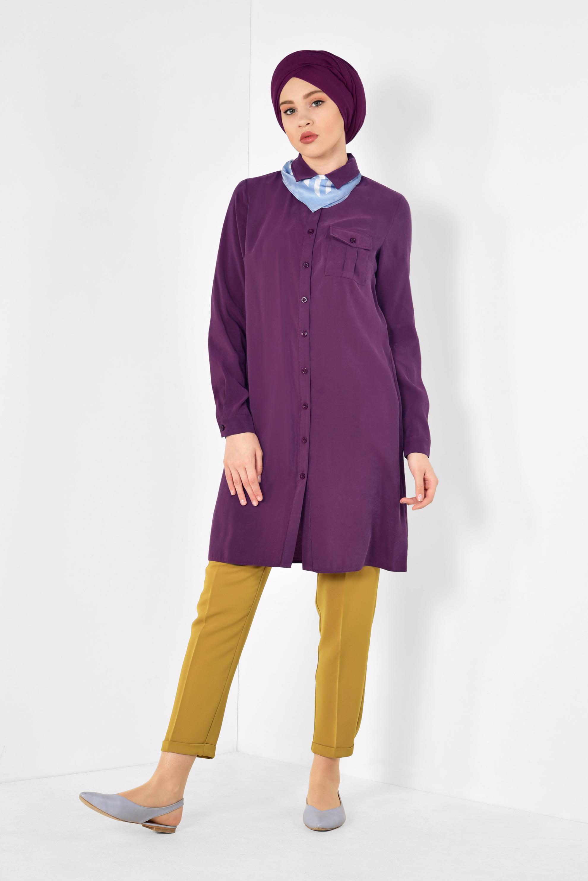 Tesettür giyim MOR CEP DETAYLI TUNİK 4175 