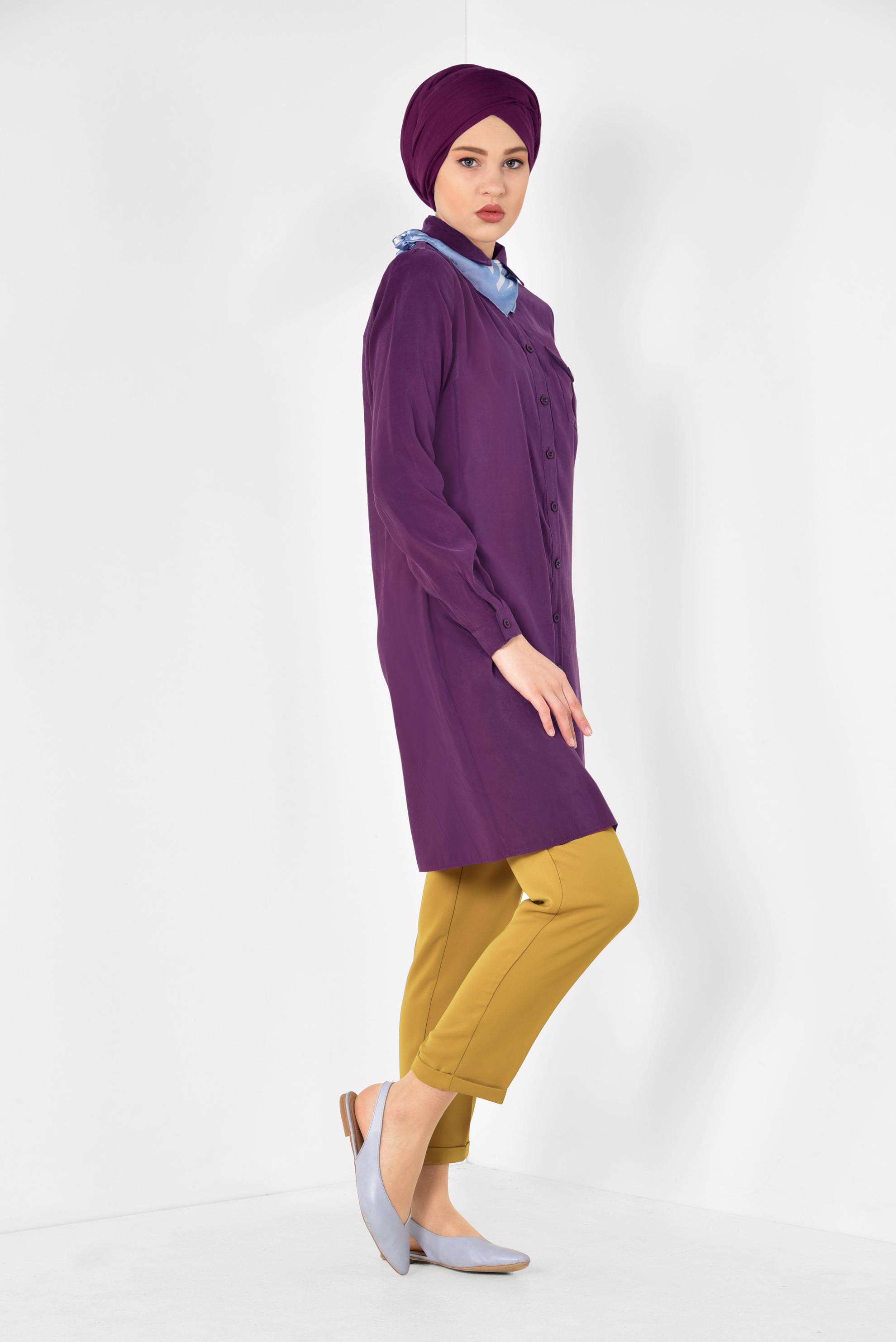 Tesettür giyim MOR CEP DETAYLI TUNİK 4175 