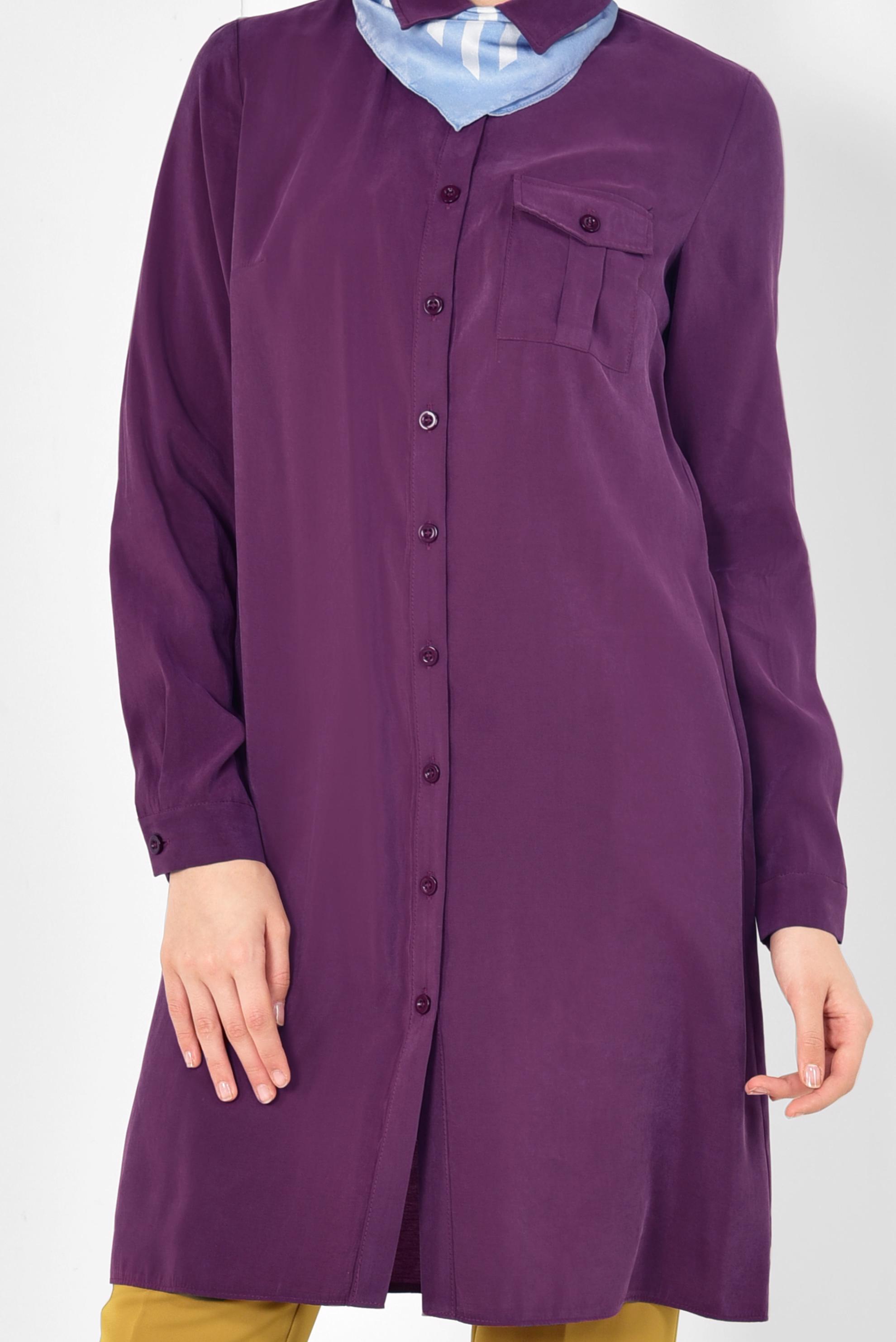 Tesettür giyim MOR CEP DETAYLI TUNİK 4175 