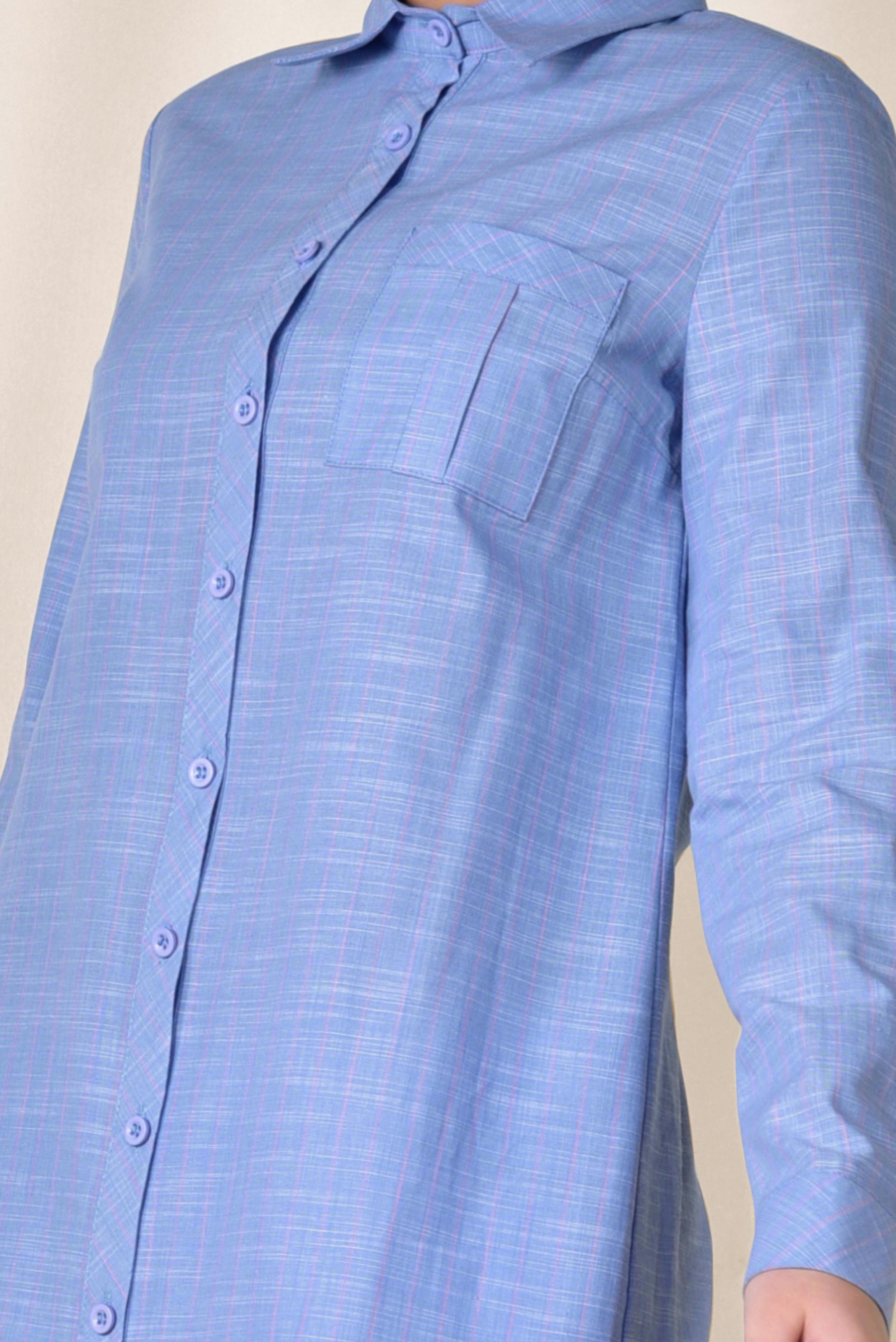 Tesettür giyim MAVİ ÇİZGİ DESENLİ ÖNDEN DÜĞMELİ TUNİK 4176